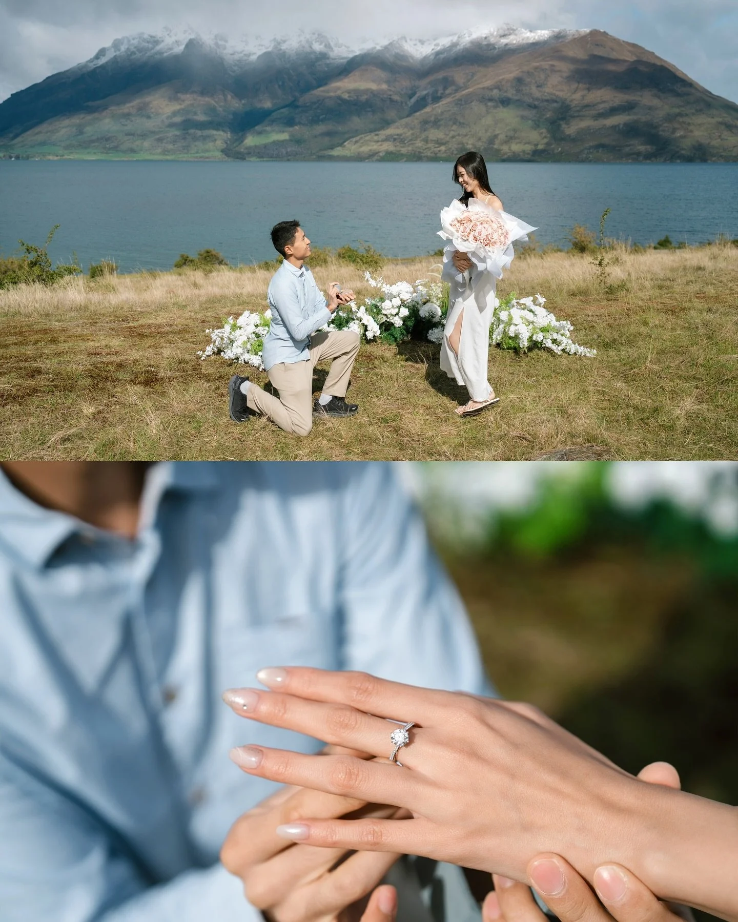In the stillness of the snow-covered mountains, he went down on one knee. White horizons became the aisle, the sky their witness. Forever marking the moment she said &ldquo;Yes.&rdquo; 💍❄️

Planning &amp; Photography @feliximage 

#queenstownproposa