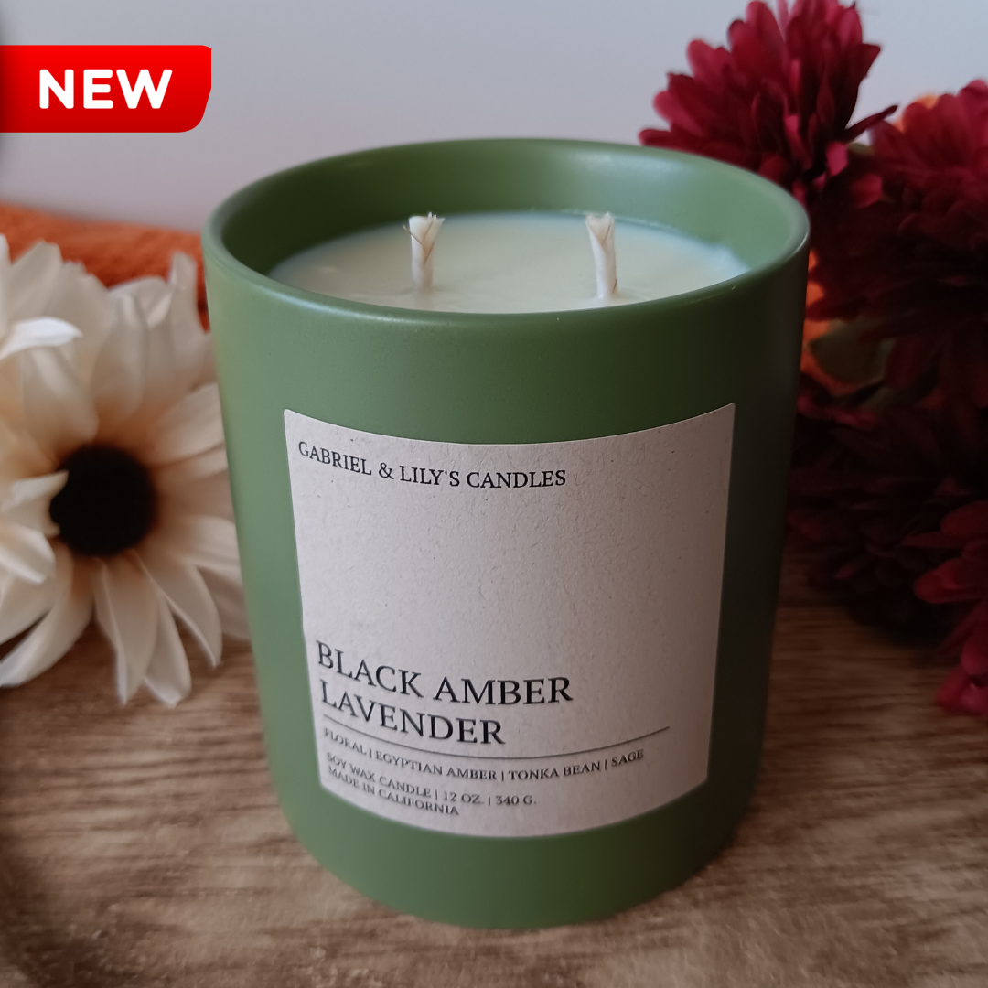 UNISEX CANDLE, BLACK AMBER LAVENDER BLEND