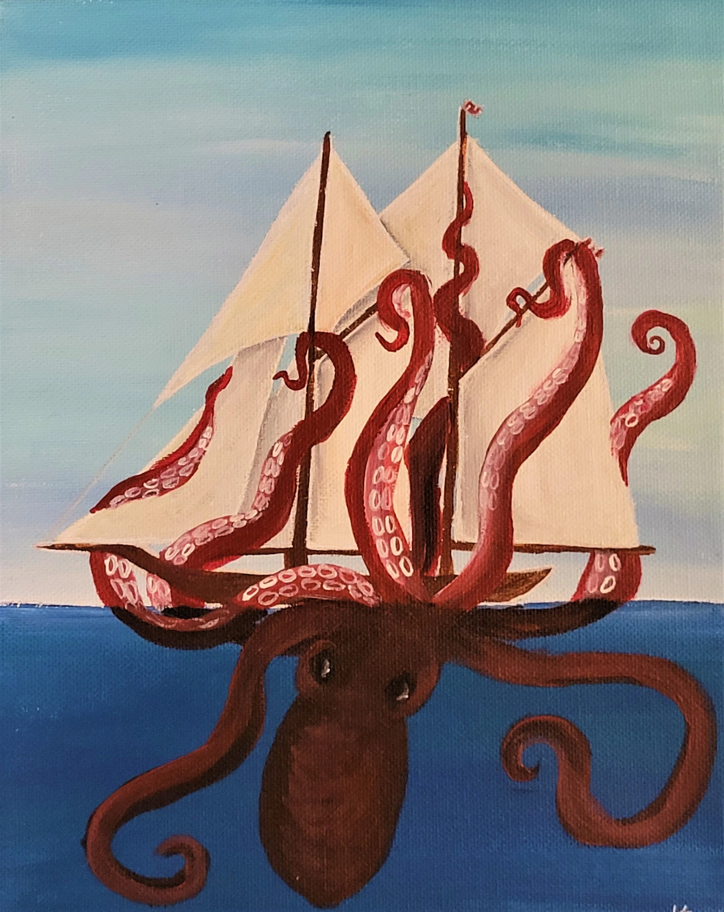 Pulling You Down - 12"x 9" acrylic on canvas