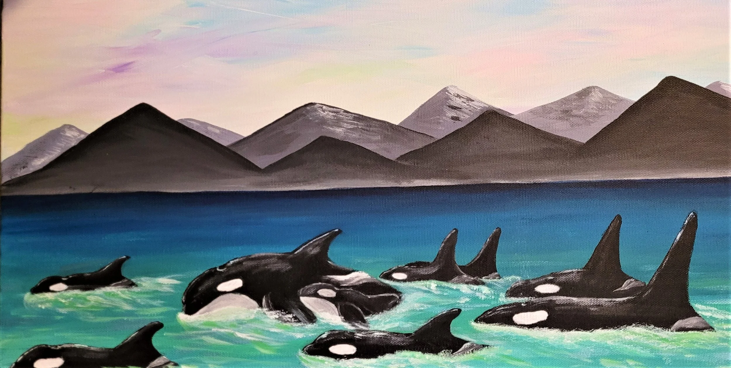 Family in the Sea - 12" x 36" acrylic on canvas