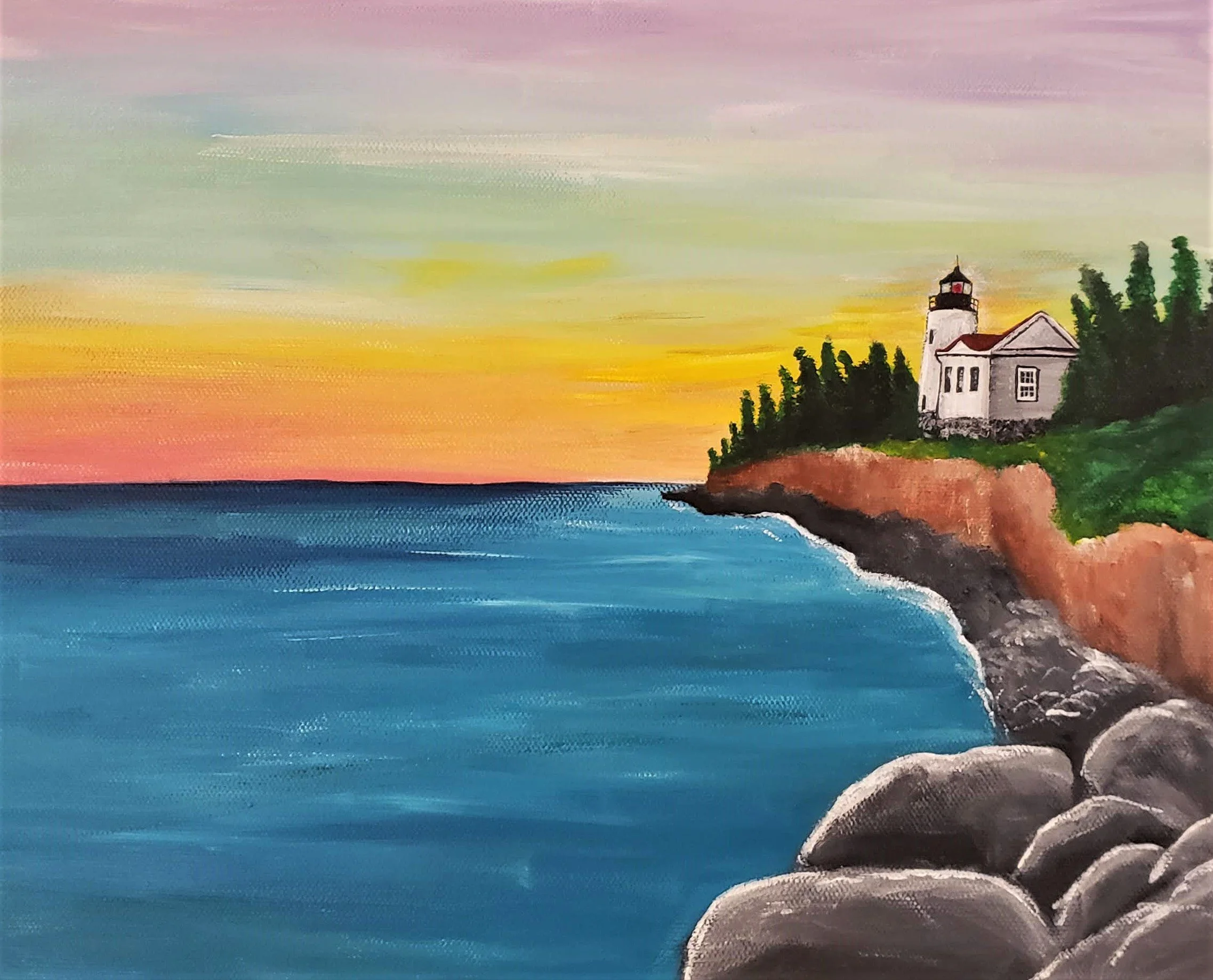 East Coast Lighthouse - 16"x 12" Acrylic on canvas board