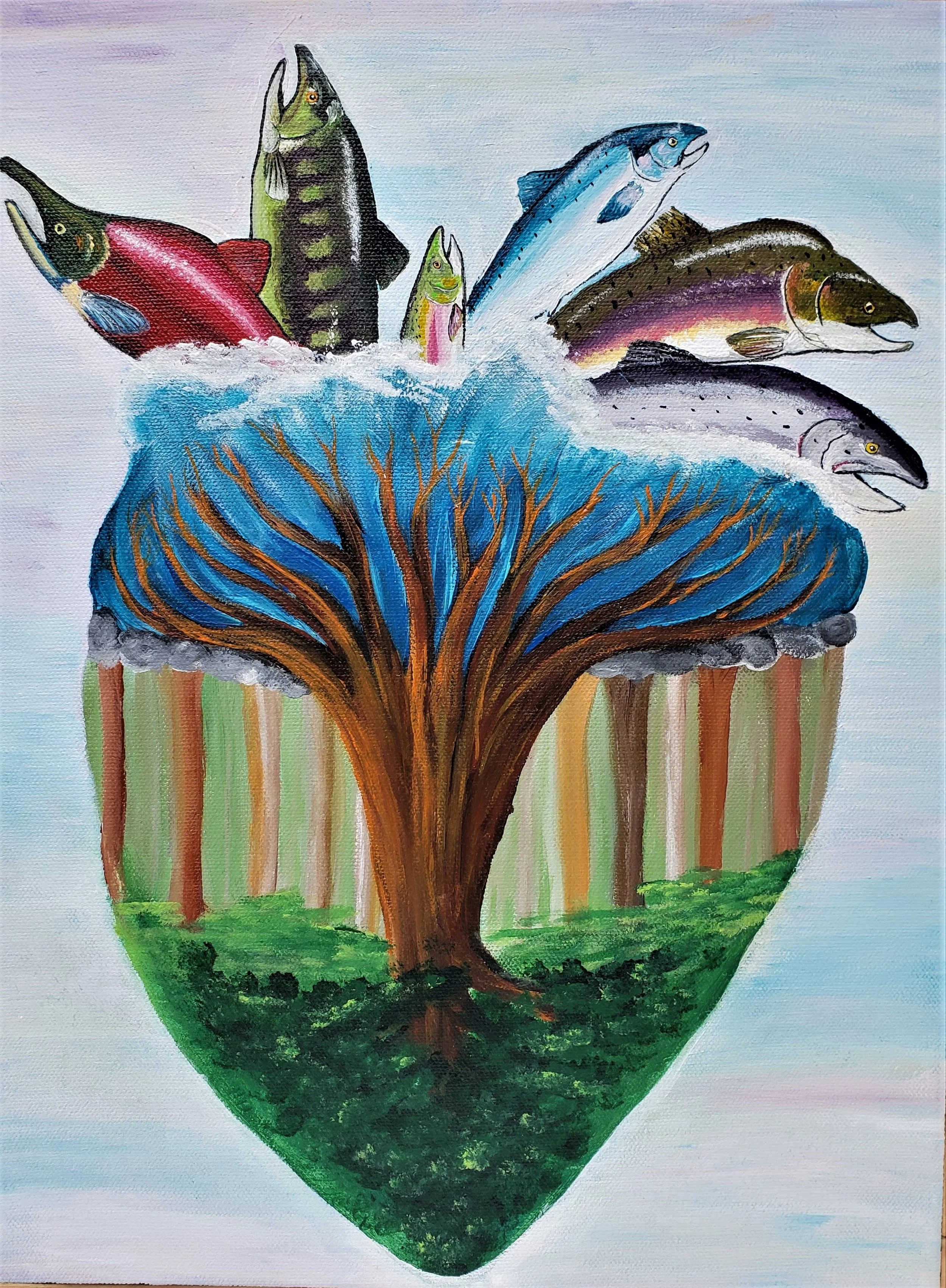 Salmon of the Heart - 16" x 20" acrylic on canvas