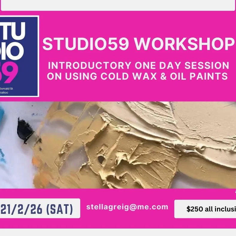 I am thrilled to present a series of workshops this year, not many, but informative, hands on and lots of learning! 

I will kick off the year on Saturday 21st Feb at. my studio @studio59 with one of my favourite methods of working with cold wax and 