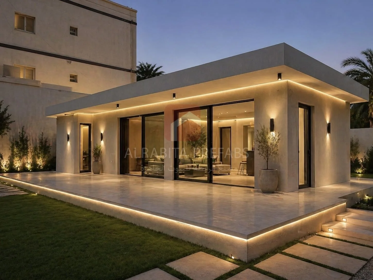 Modern prefabricated diwaniya executed by Alrabita Prefab Co. ديوانية بطراز حديث من انتاج مصنع الرابطة للبيوت الجاهزة.