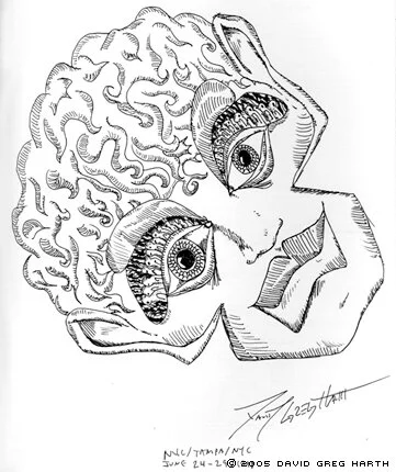 © David Greg Harth Cock Drawing #CD020527170600 Ink on paper 177.8mm x 127mm / 7”x5” May 27, 2002 New York City