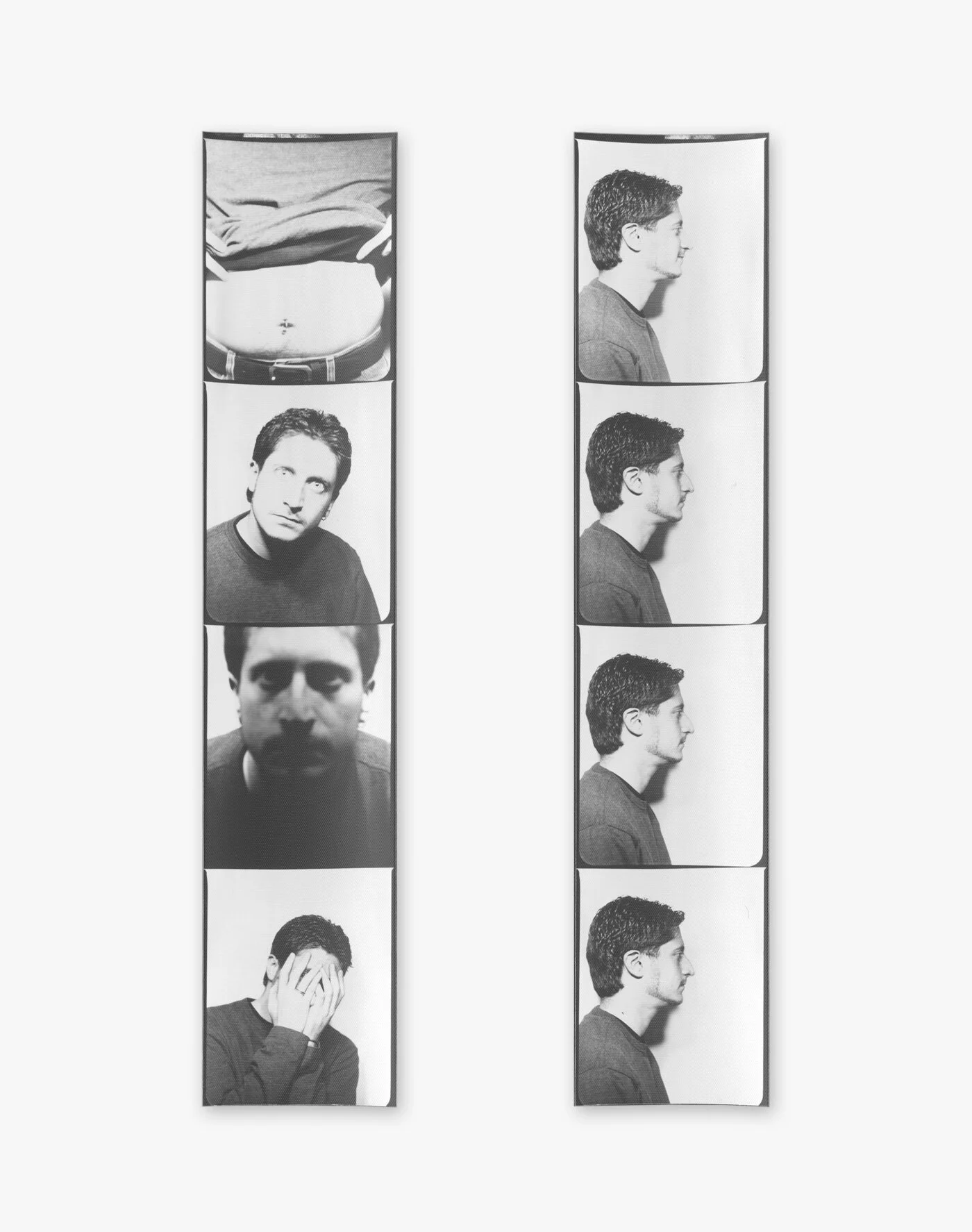 Self-Portrait Photo Booth: Andy Warhol Museum Pittsburgh May 6, 2001 200mm x 40mm (Approximate Dimensions) Analog Photo Booth Print Pittsburgh, Pennsylvania Left to right: 01.05.06.13.00@AndyWarholMuseumPittsburghPennsylvania 01.05.06.13.05@AndyWarholMuseumPittsburghPennsylvania © David Greg Harth