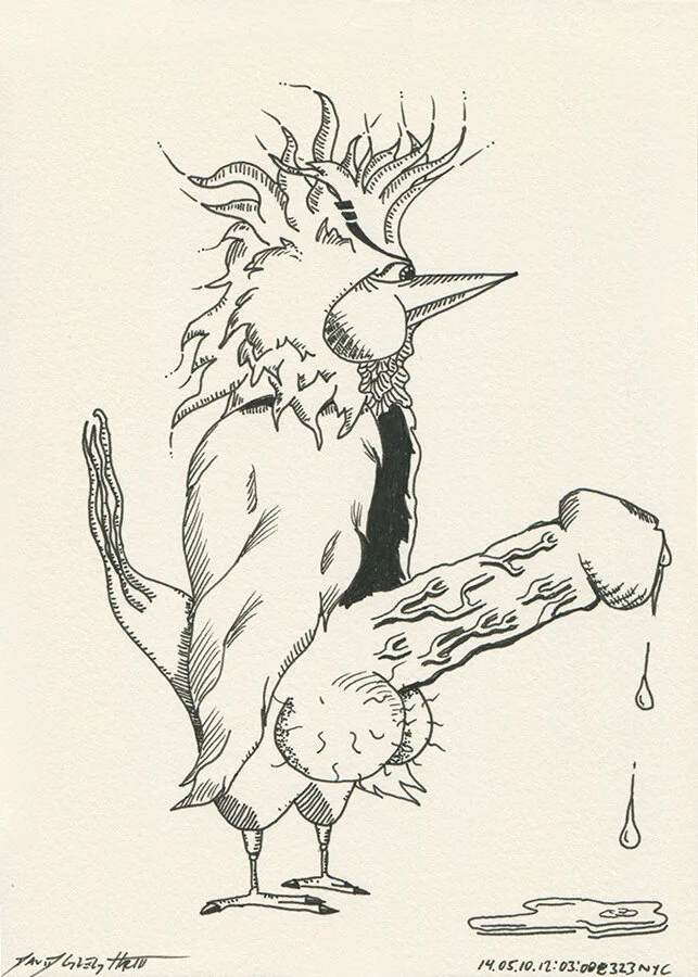 Cock Drawing #CD140510120300 Ink on paper 177.8mm x 127mm / 7”x5” May 10, 2014 New York City © David Greg Harth