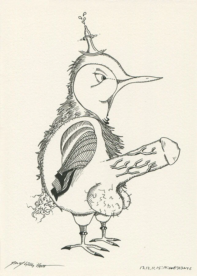 Cock Drawing #CD131211151900 Ink on paper 177.8mm x 127mm / 7”x5” December 11, 2013 New York City © David Greg Harth