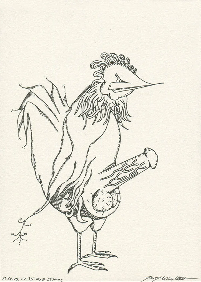 Cock Drawing #CD121015173500 Ink on paper 177.8mm x 127mm / 7”x5” October 15, 2012 New York City © David Greg Harth