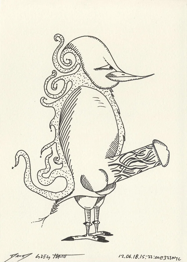 Cock Drawing #CD120618152200 Ink on paper 177.8mm x 127mm / 7”x5” June 18, 2012 New York City © David Greg Harth