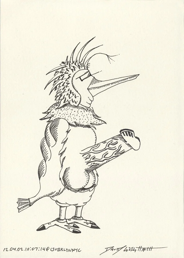 Cock Drawing #CD120402100714 Ink on paper 177.8mm x 127mm / 7”x5” April 2, 2012 New York City © David Greg Harth