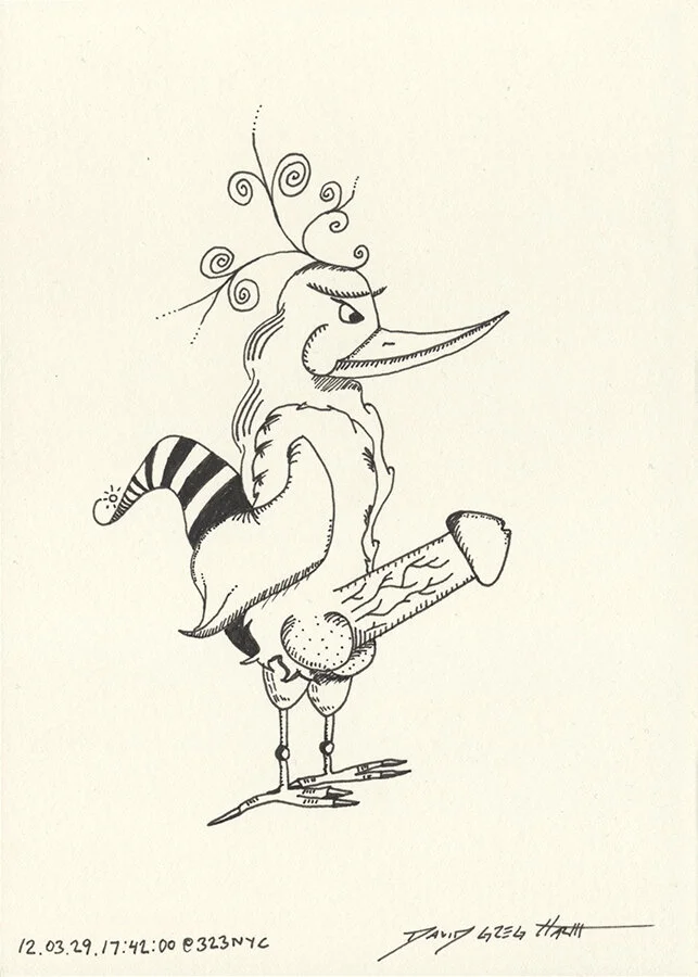 Cock Drawing #CD120329174200 Ink on paper 177.8mm x 127mm / 7”x5” March 29, 2012 New York City © David Greg Harth