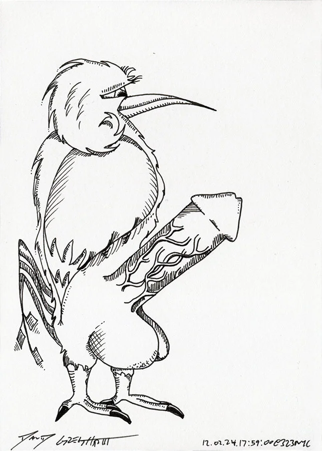 Cock Drawing #CD120224175900 Ink on paper 177.8mm x 127mm / 7”x5” February 24, 2012 New York City © David Greg Harth