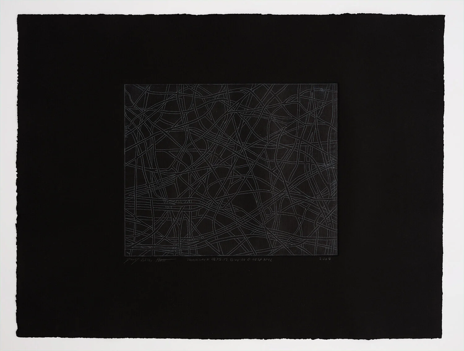 Thinkways #080517130000 Copper Etching, Graphic Chemical Ink on Somerset Black Velvet Paper Paper: 374.65mm x 495.3mm / 14.75” x 19.5” Image: 203.2mm x 254mm / 8” x 10” May 17, 2008 New York, New York 08.05.17.13:00:00@LESPNYC © David Greg Harth