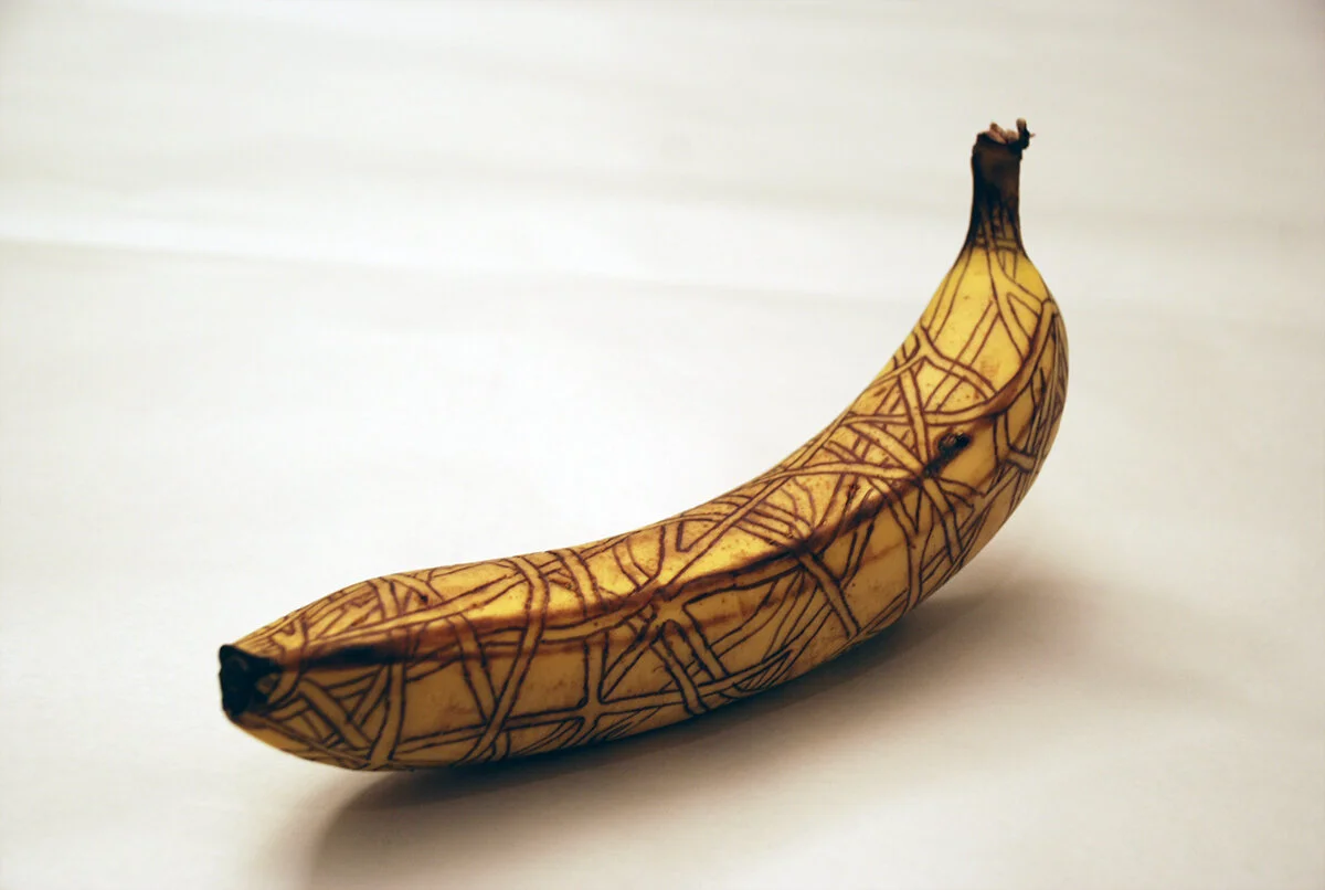 Thinkways #080524233700 Ink on banana Average size banana May 24, 2008 New York, New York 08.05.24.23:37:00@296NYC © David Greg Harth