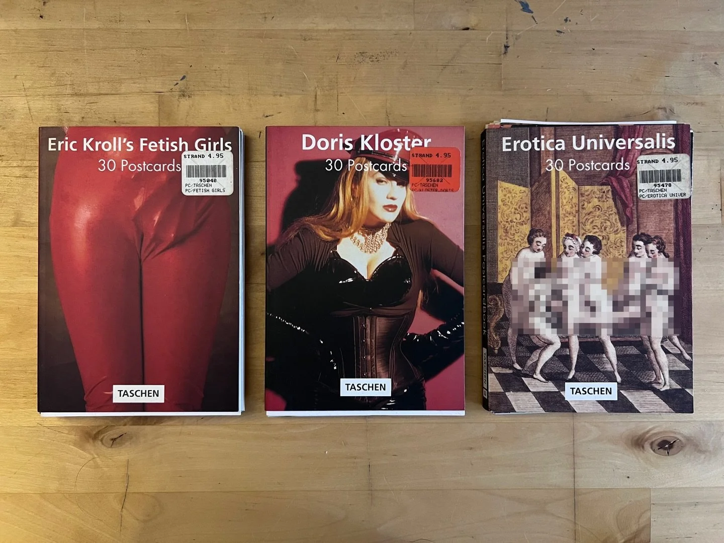 &mdash;
Several weeks ago I posted this photo without the last postcard book blurred. Instagram notified me I can&rsquo;t share images of such pleasure. However, I can post photos of guns, violence, mayhem, calamity, death and destruction! Pleasure, 