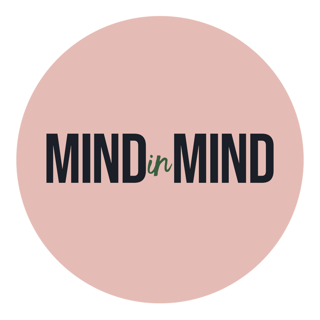 Logo with the text 'MIND in MIND' on a pink circle background.