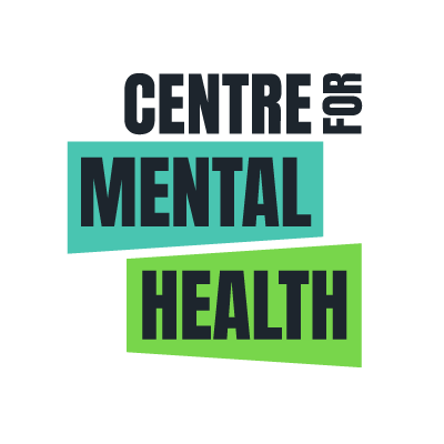 Logo with text 'Centre for Mental Health' in bold, with green and teal rectangular backgrounds.