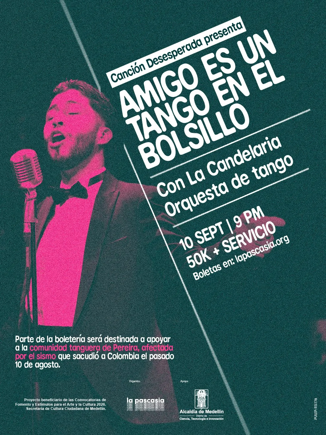 Canción Desesperada presenta “Amigo es un tango en el bolsillo” con La Candelaria Orquesta 