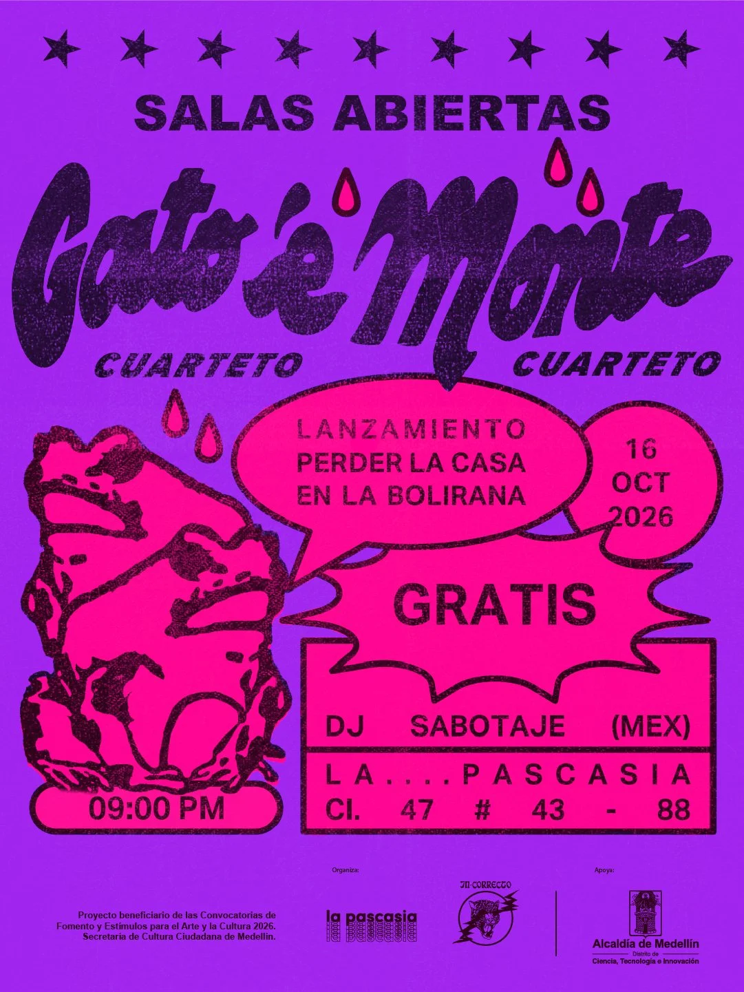 Concierto SALAS ABIERTAS Gato´e Monte: lanzamiento del disco Perder la casa en la bolirrana y Sonido Sabotaje (Mex)