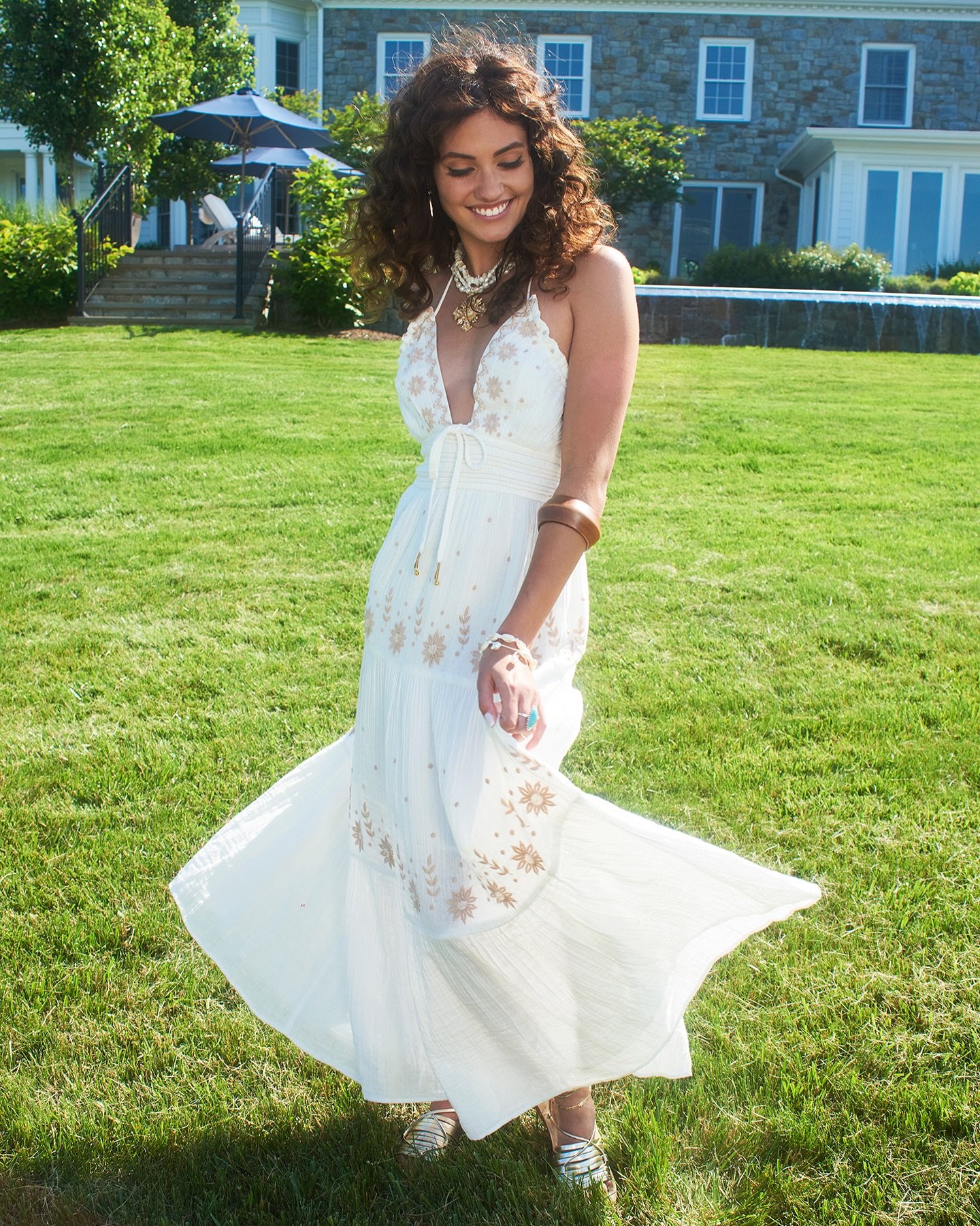 Twirling into Tuesday with style! 💫 Ronni Hawk stuns in a boho cream dress by @freepeople, styled by the talented @kathyfriend. Makeup by @anitabahramy and hair by @brianooliverhair. #BohoFashion #FreePeopleDress #tuesdayvibes