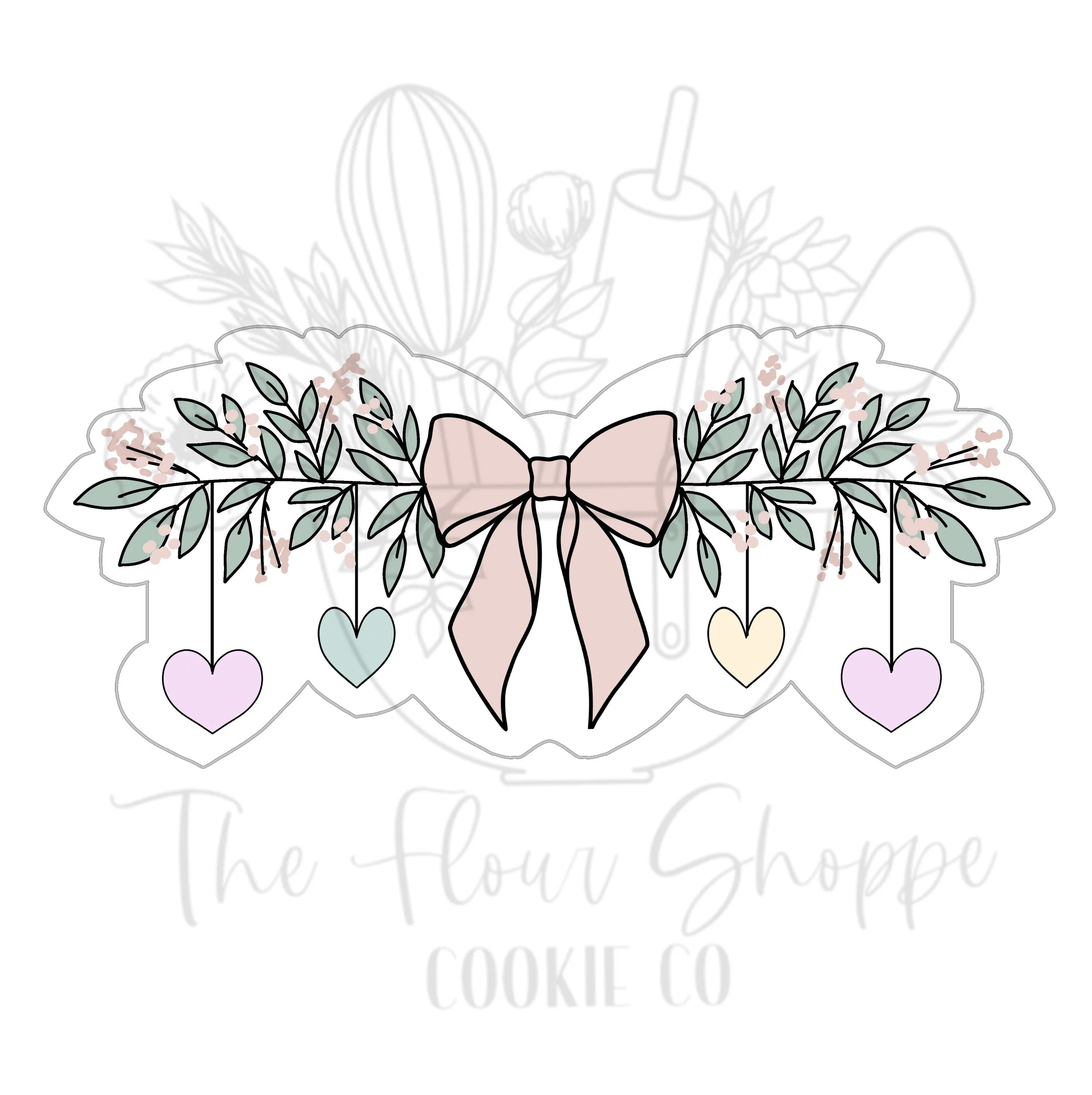 Bow Garland with Hearts Cookie Cutter STL