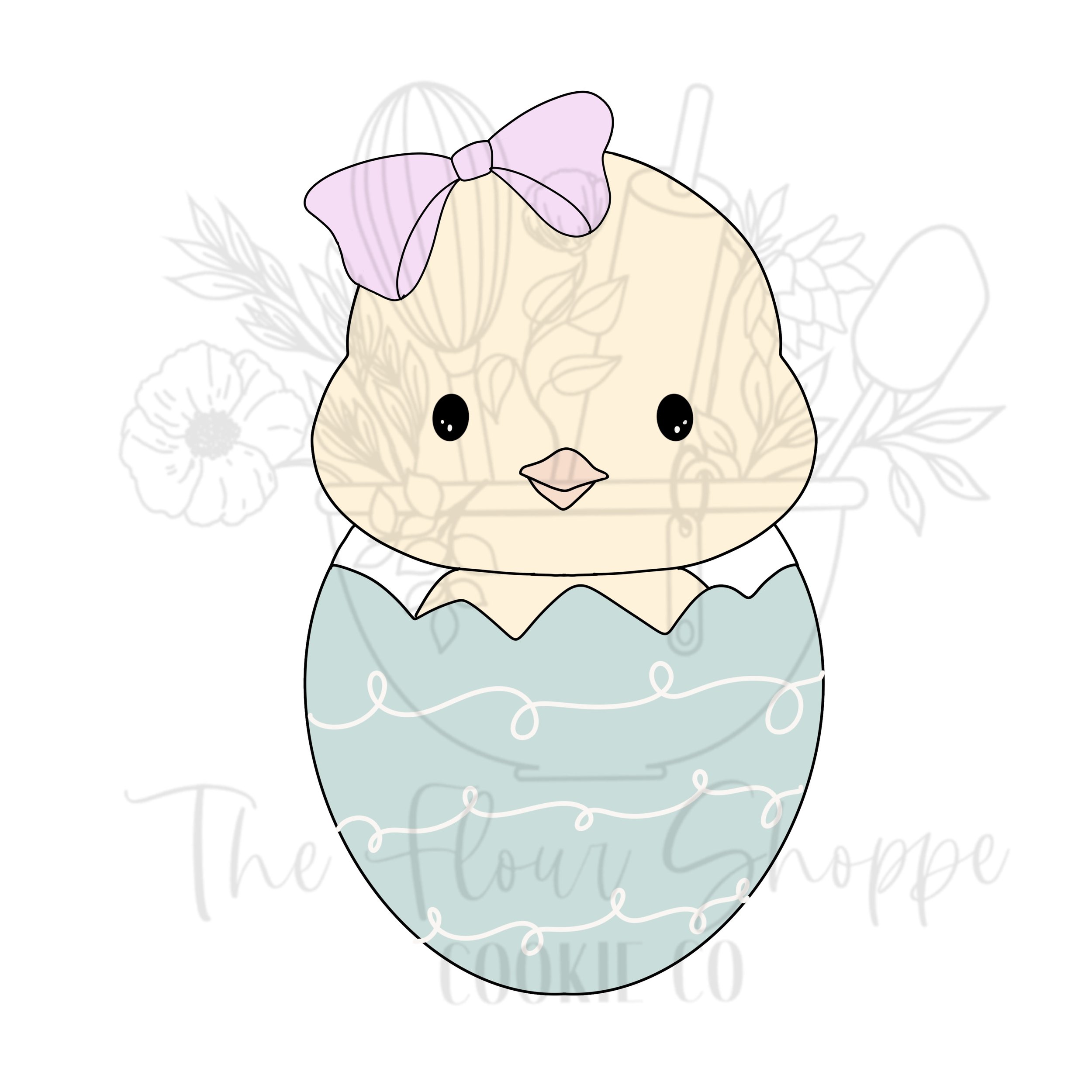 Chick in Egg 2 with Bow Cookie Cutter STL