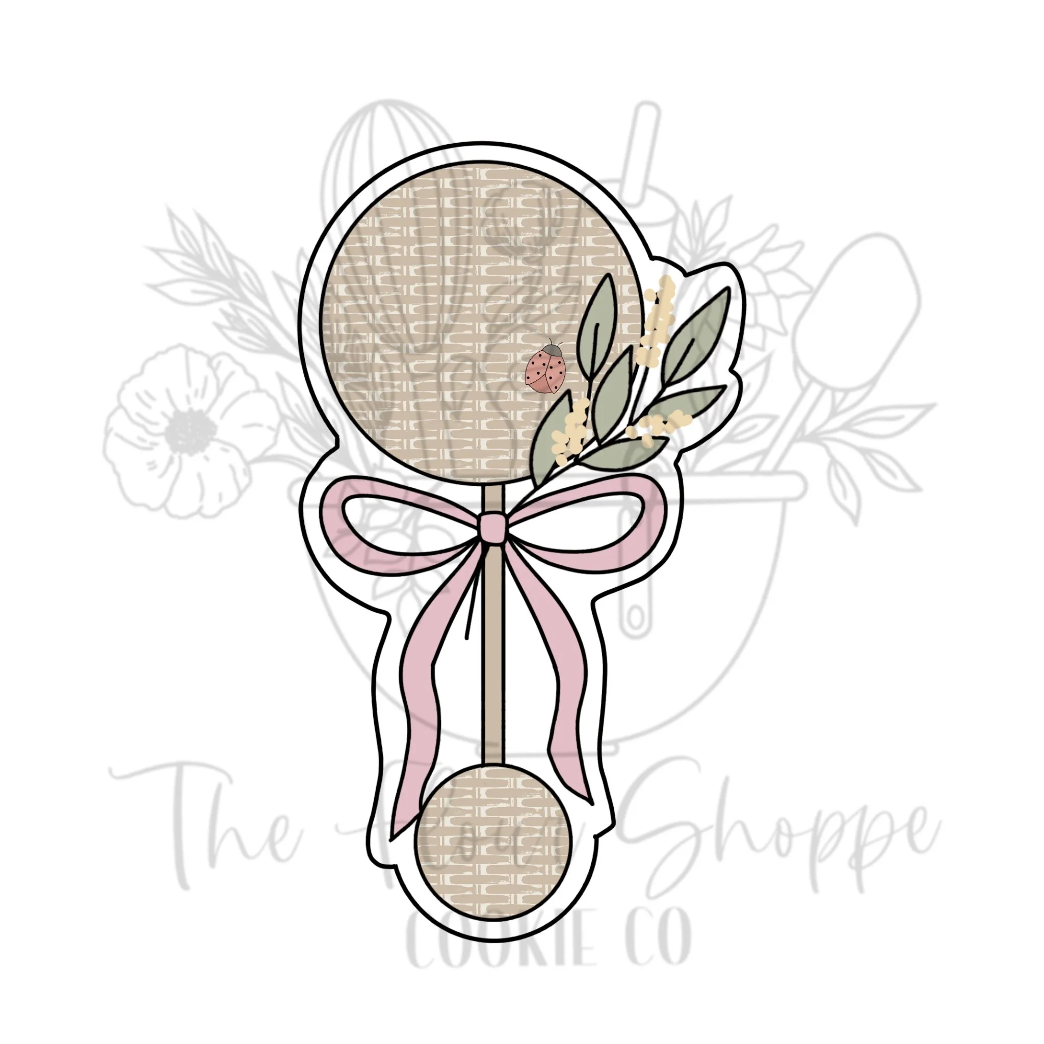 Baby Rattle with Greenery and Bow Cookie Cutter STL
