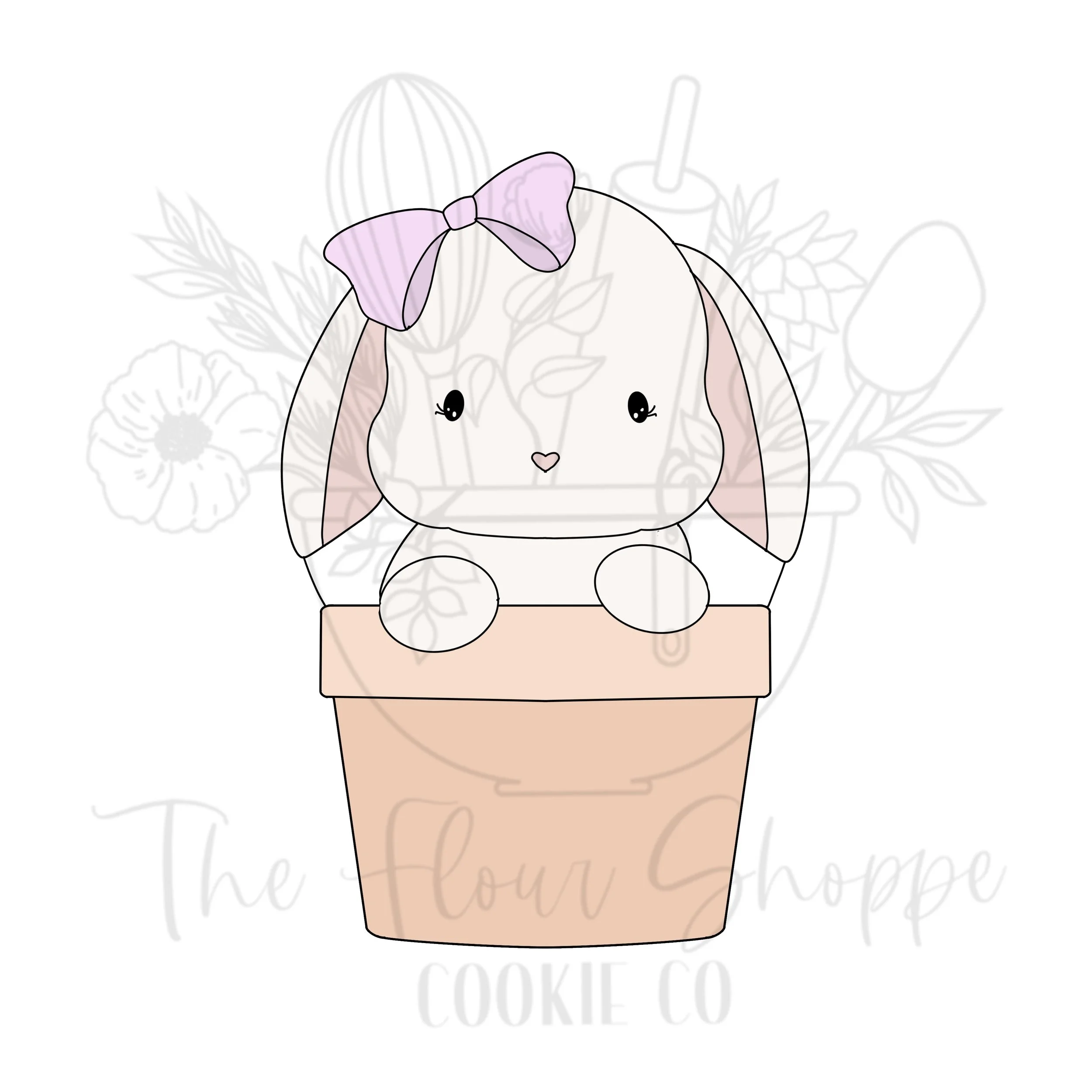 Bunny Rabbit 1 in Pot with Bow, Easter Digital STL Cookie Cutter