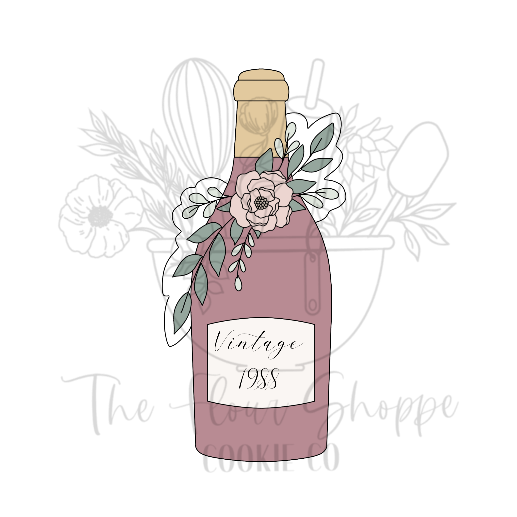 Floral Wine Bottle Cookie Cutter STL