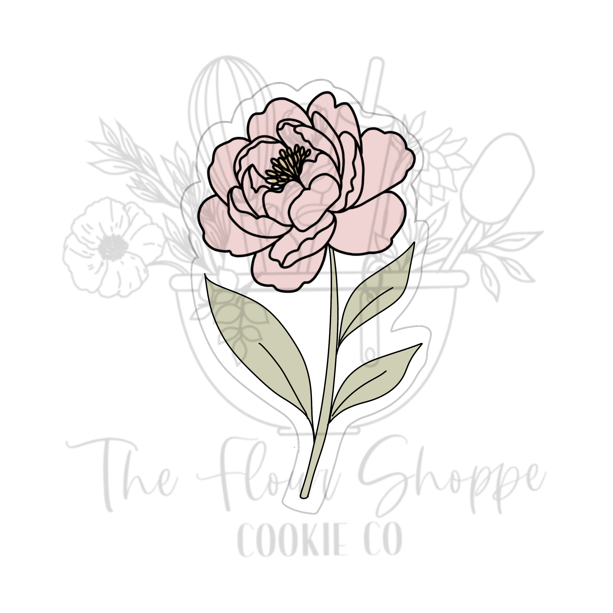 Peony 2 Flower Stem Cookie Cutter STL