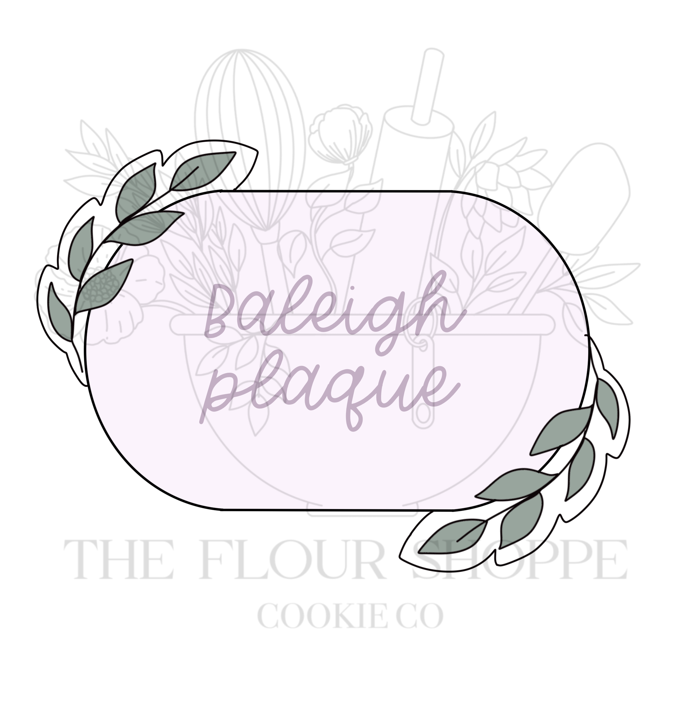 Baleigh Oval Plaque with Greenery  Cookie Cutter STL