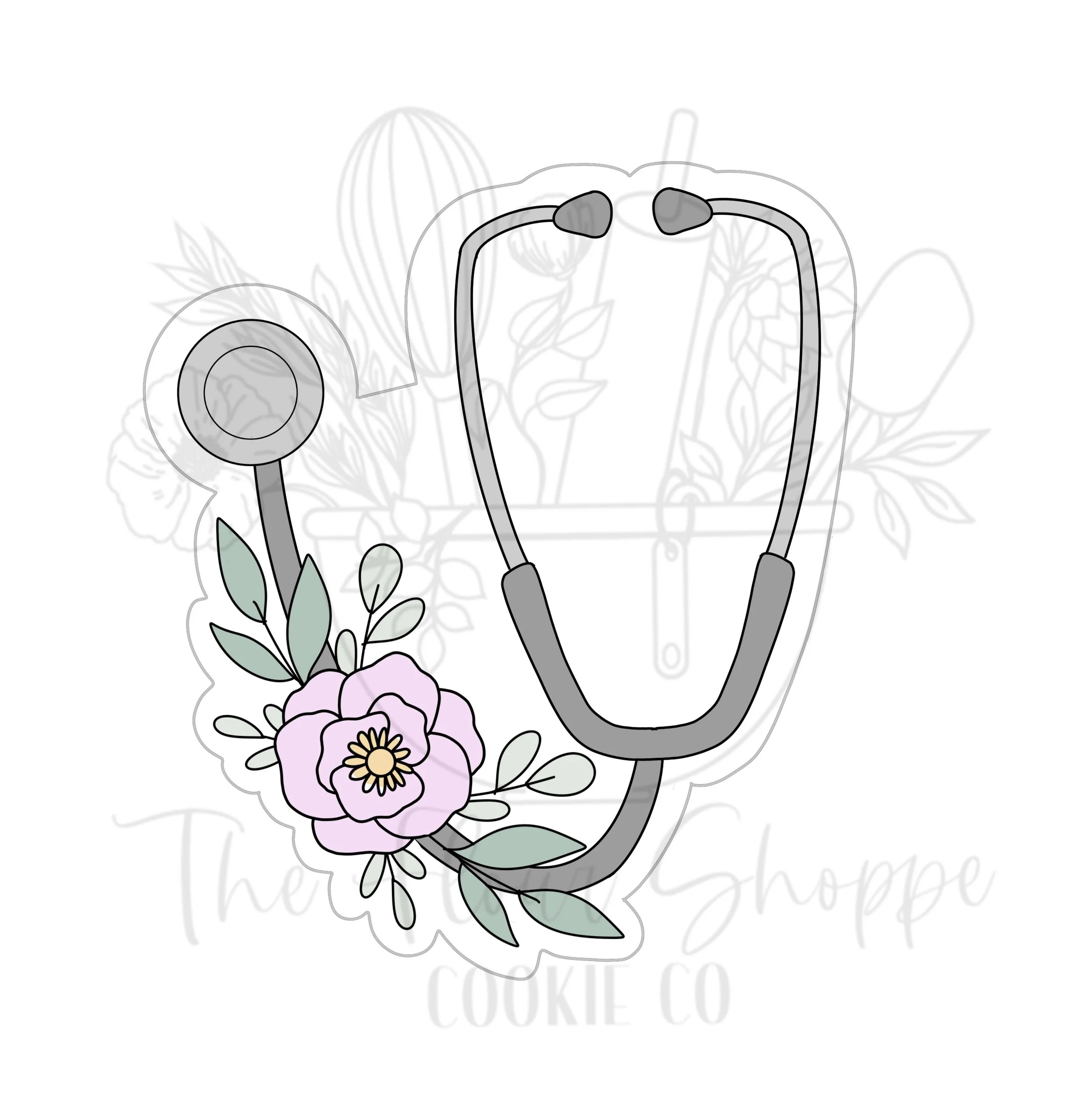 Stethoscope with Florals, Doctor, Hospital, Nurse, Cookie Cutter STL