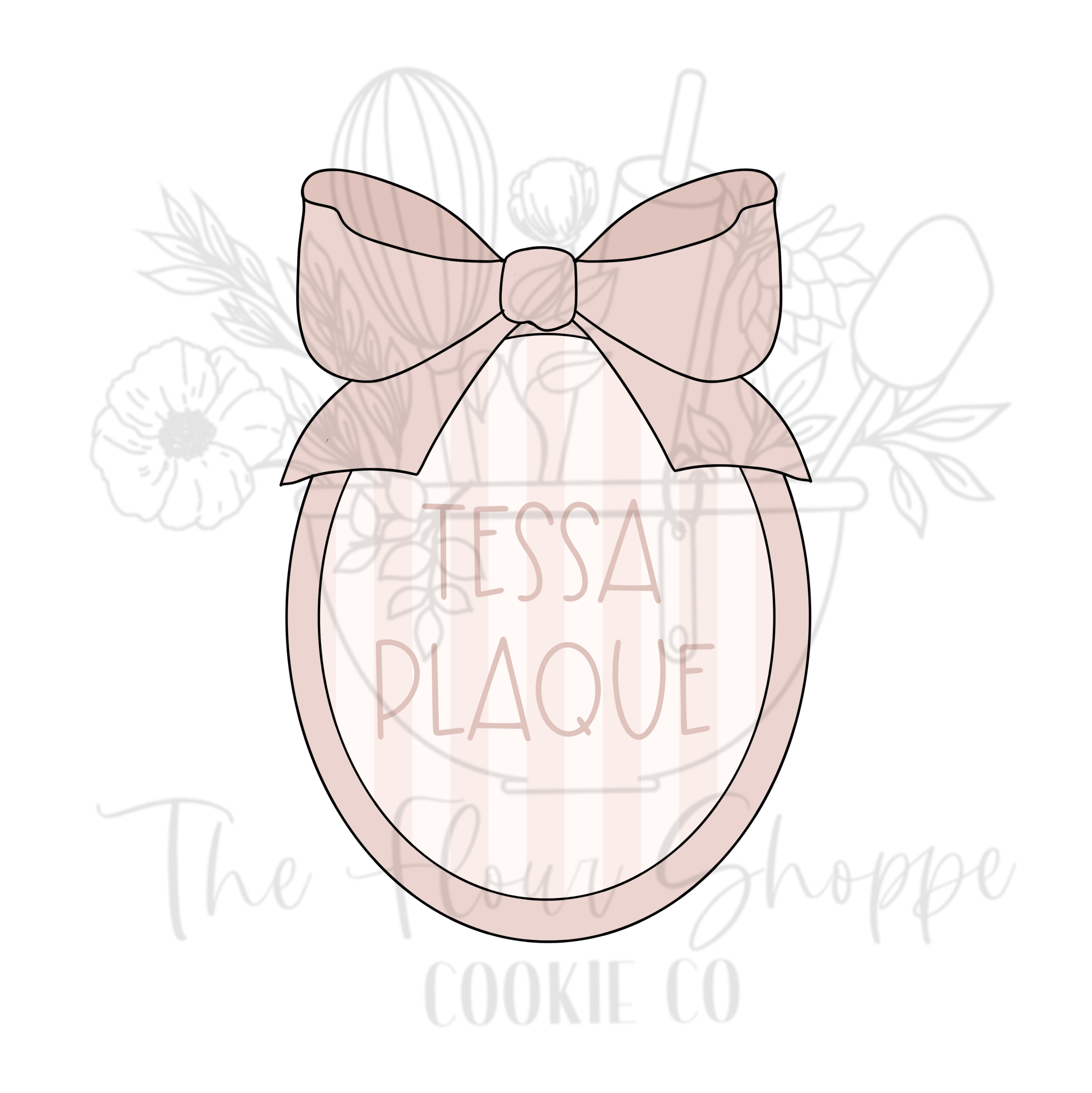 Tessa Plaque, Oval Plaque with Bow Cookie Cutter STL
