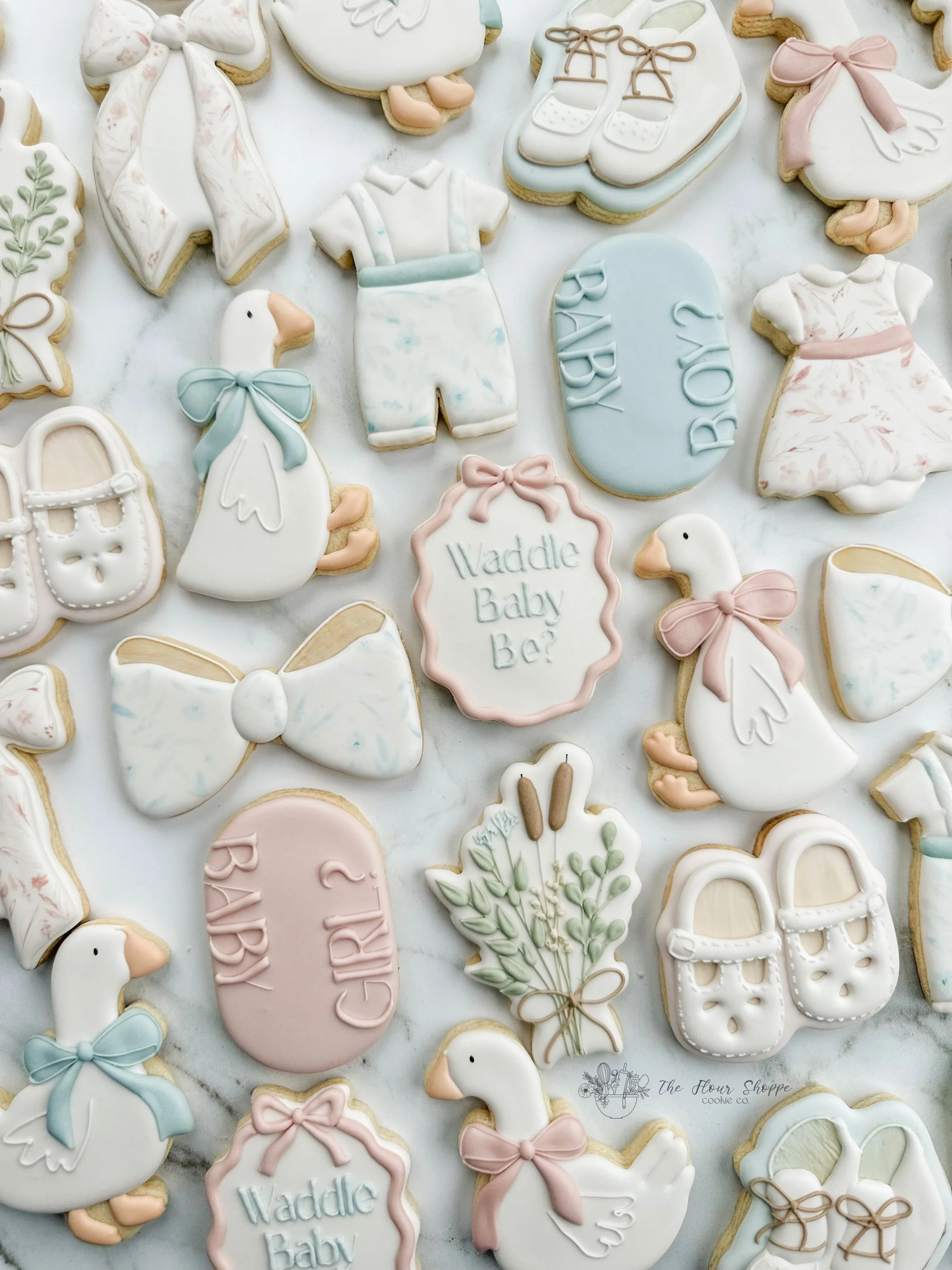 Waddle Baby Be A Silly Goose Gender Reveal Royal Icing Decorated Sugar Cookies by The FlourShoppe Cookie Co Omaha, Nebraska18.jpg