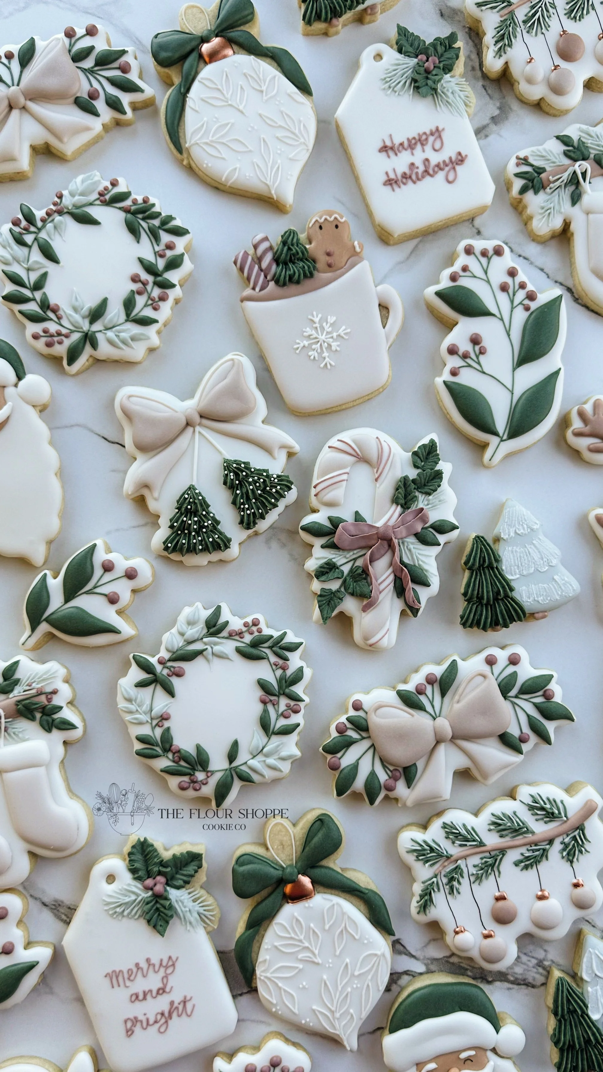 Neutral, Elegant, Christmas cookies, Elegant greenery, Ornaments, Royal Icing Sugar Cookies by The Flour Shoppe Cookie Co, Omaha, Nebraska_003.jpg