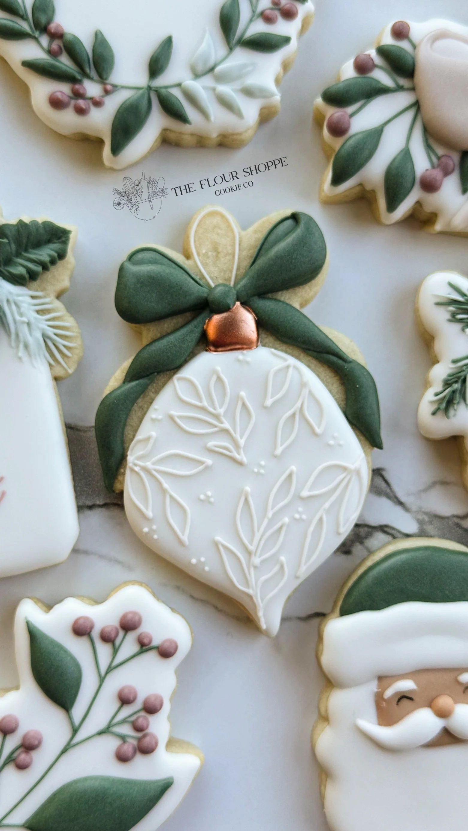 Neutral, Elegant, Christmas cookies, Elegant greenery, Ornaments, Royal Icing Sugar Cookies by The Flour Shoppe Cookie Co, Omaha, Nebraska_011.jpg