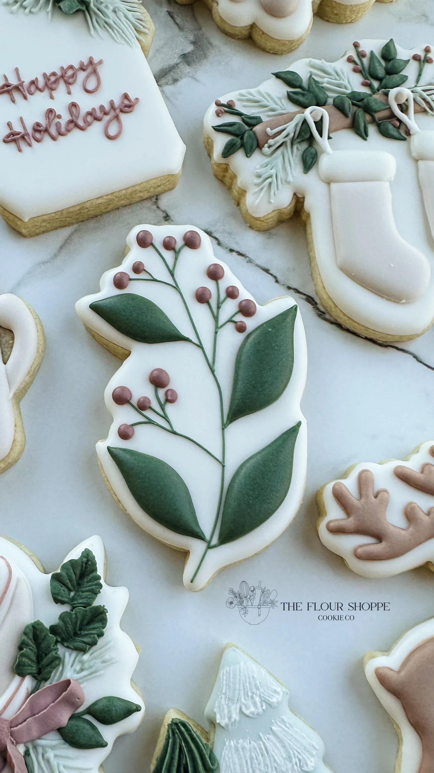 Neutral, Elegant, Christmas cookies, Elegant greenery, Ornaments, Royal Icing Sugar Cookies by The Flour Shoppe Cookie Co, Omaha, Nebraska_014.jpg