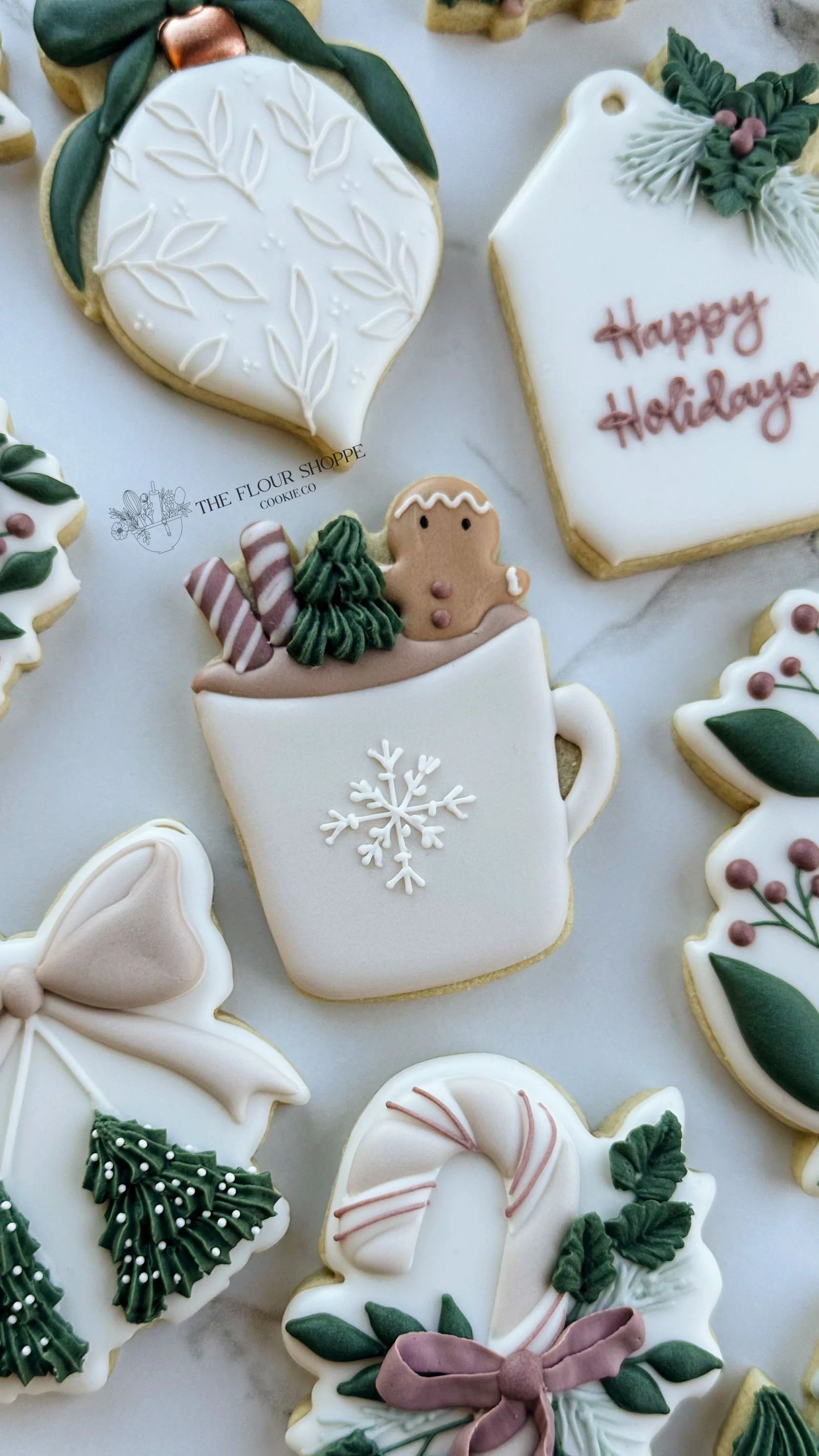 Neutral, Elegant, Christmas cookies, Elegant greenery, Ornaments, Royal Icing Sugar Cookies by The Flour Shoppe Cookie Co, Omaha, Nebraska_015.jpg