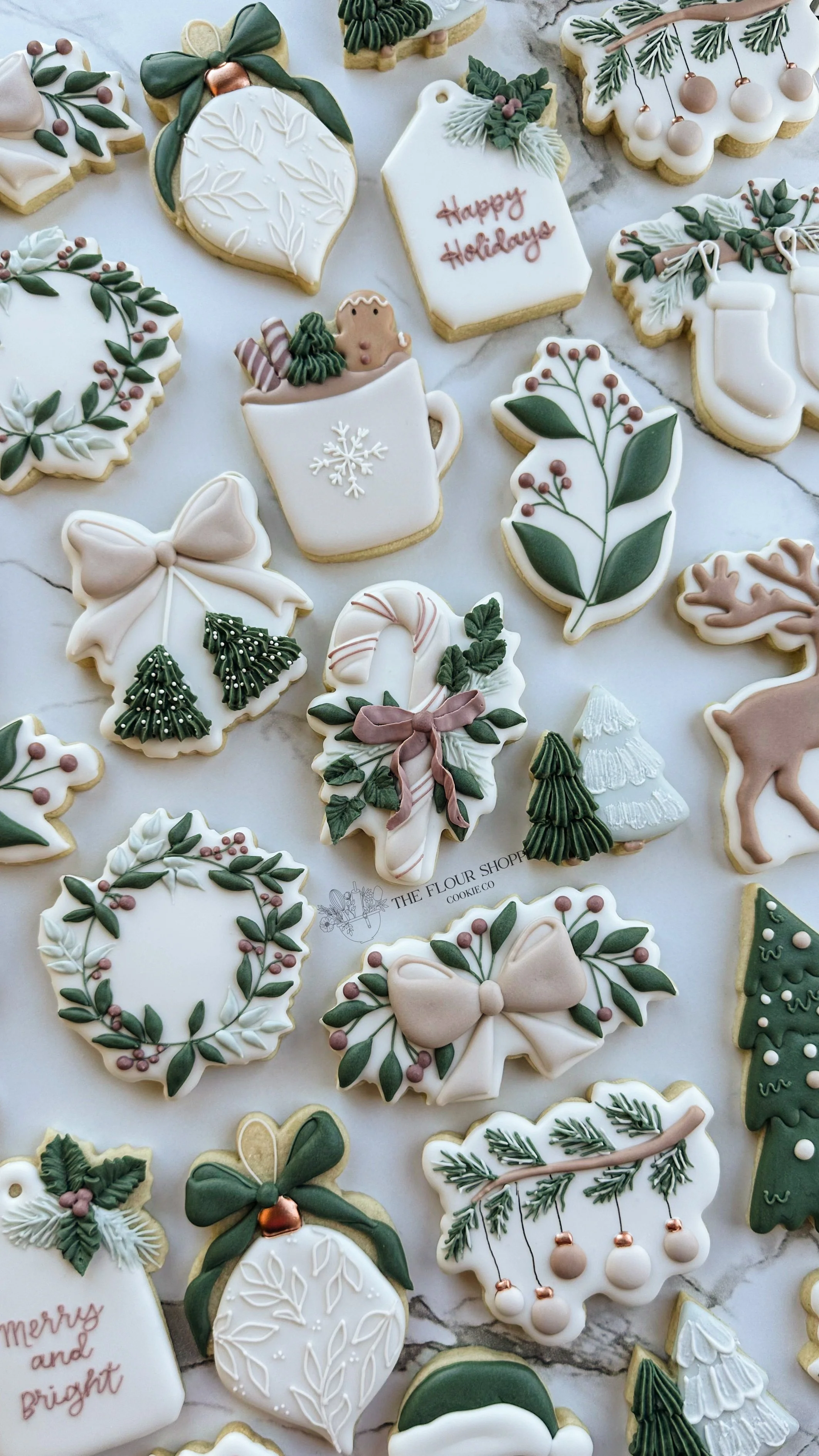 Neutral, Elegant, Christmas cookies, Elegant greenery, Ornaments, Royal Icing Sugar Cookies by The Flour Shoppe Cookie Co, Omaha, Nebraska_019.jpg