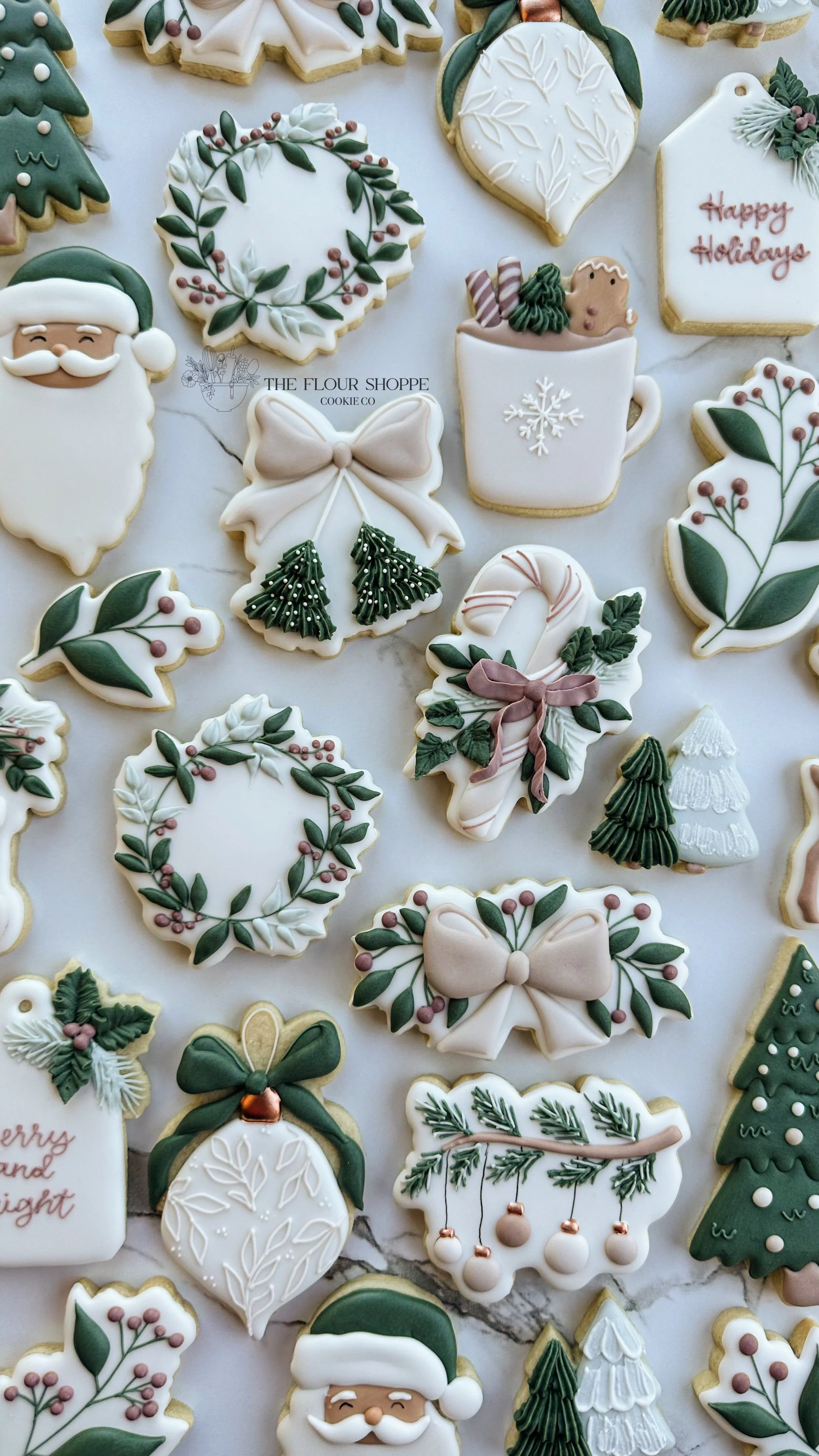 Neutral, Elegant, Christmas cookies, Elegant greenery, Ornaments, Royal Icing Sugar Cookies by The Flour Shoppe Cookie Co, Omaha, Nebraska_021.jpg