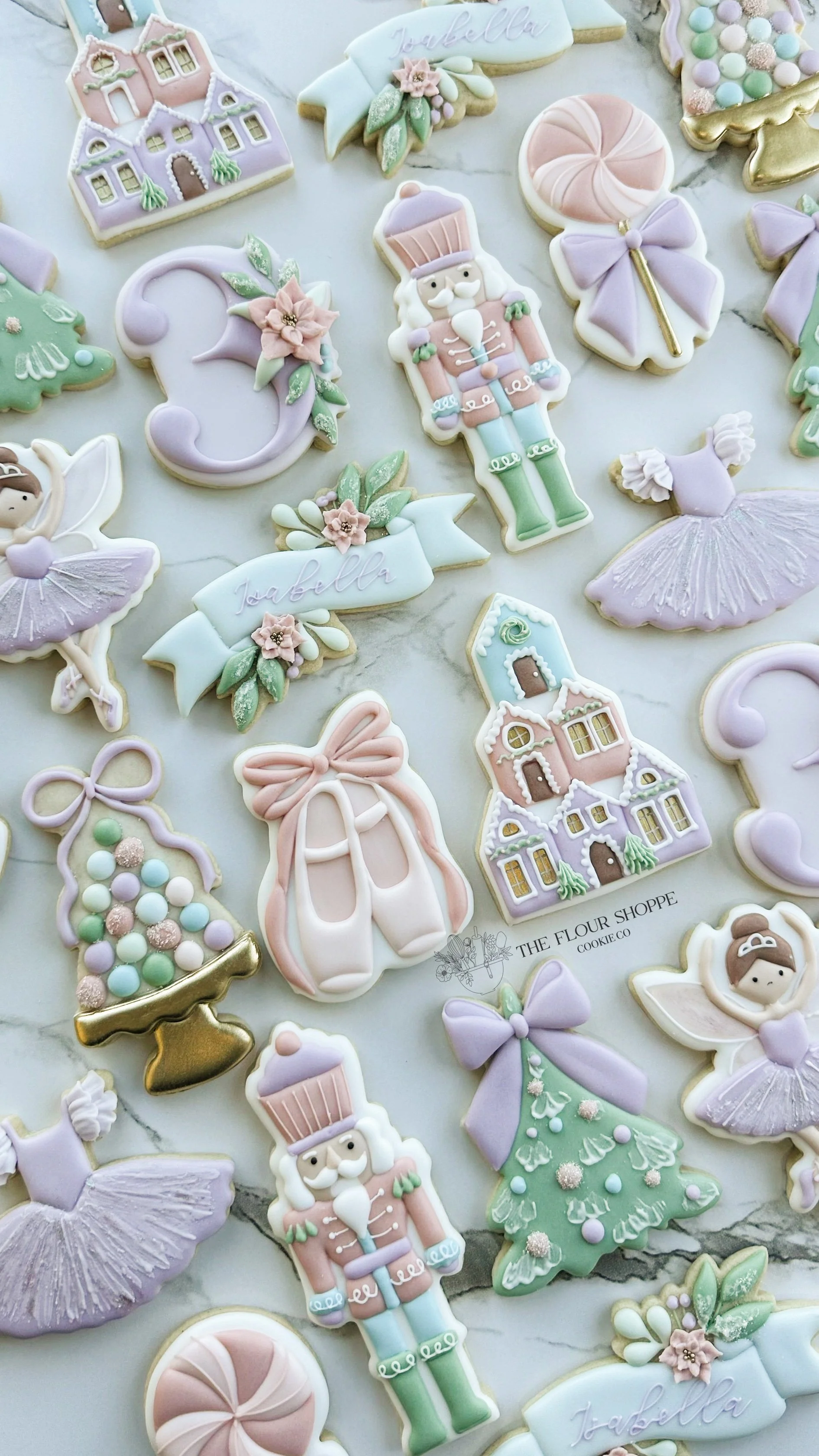 Nutcracker, Pastel Winter Christmas Ballet Birthday Royal Icing Sugar Cookies by The Flour Shoppe Cookie Co, Omaha, Nebraska.jpg