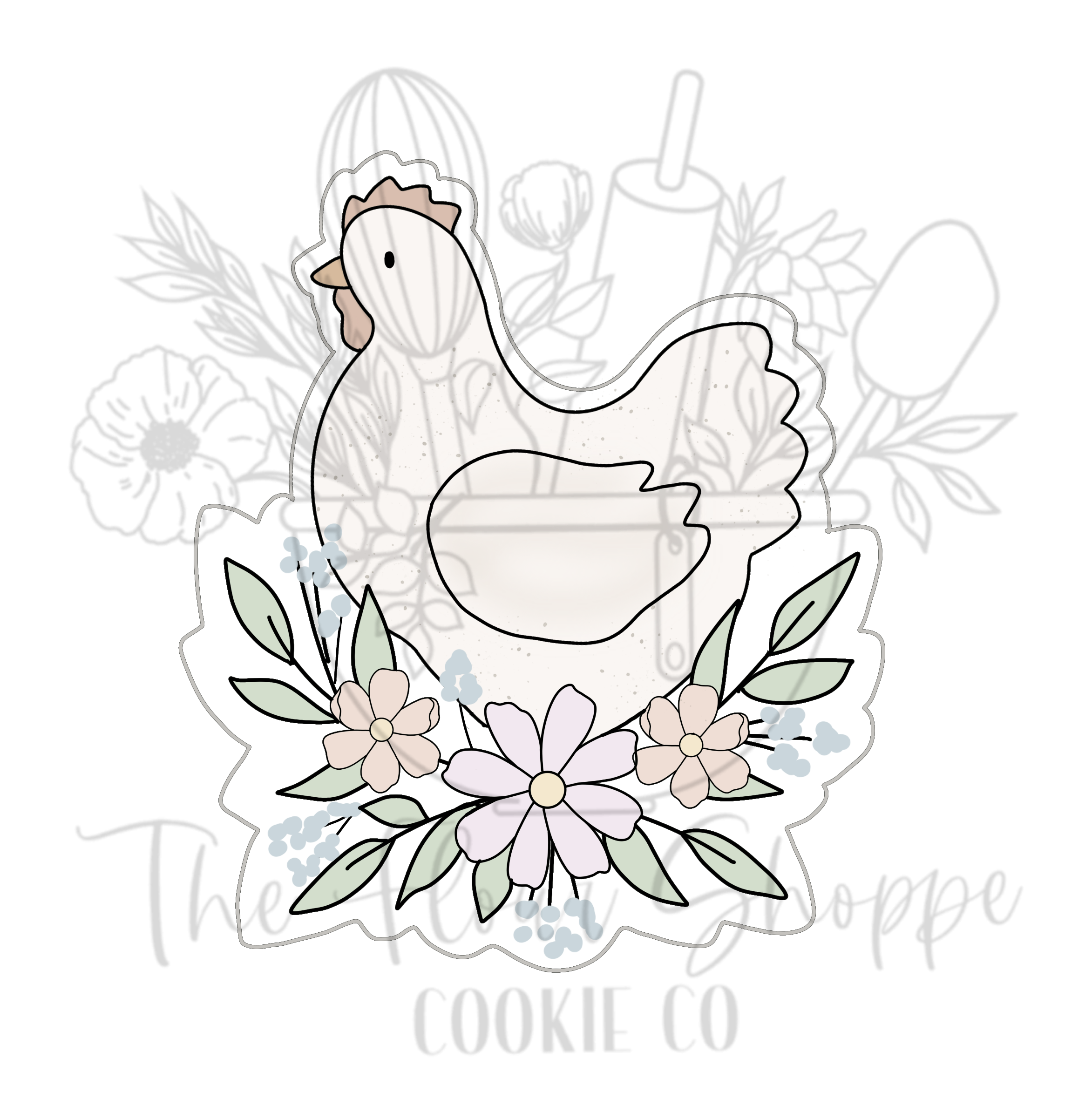 Chicken 2 with Flowers Cookie Cutter STL