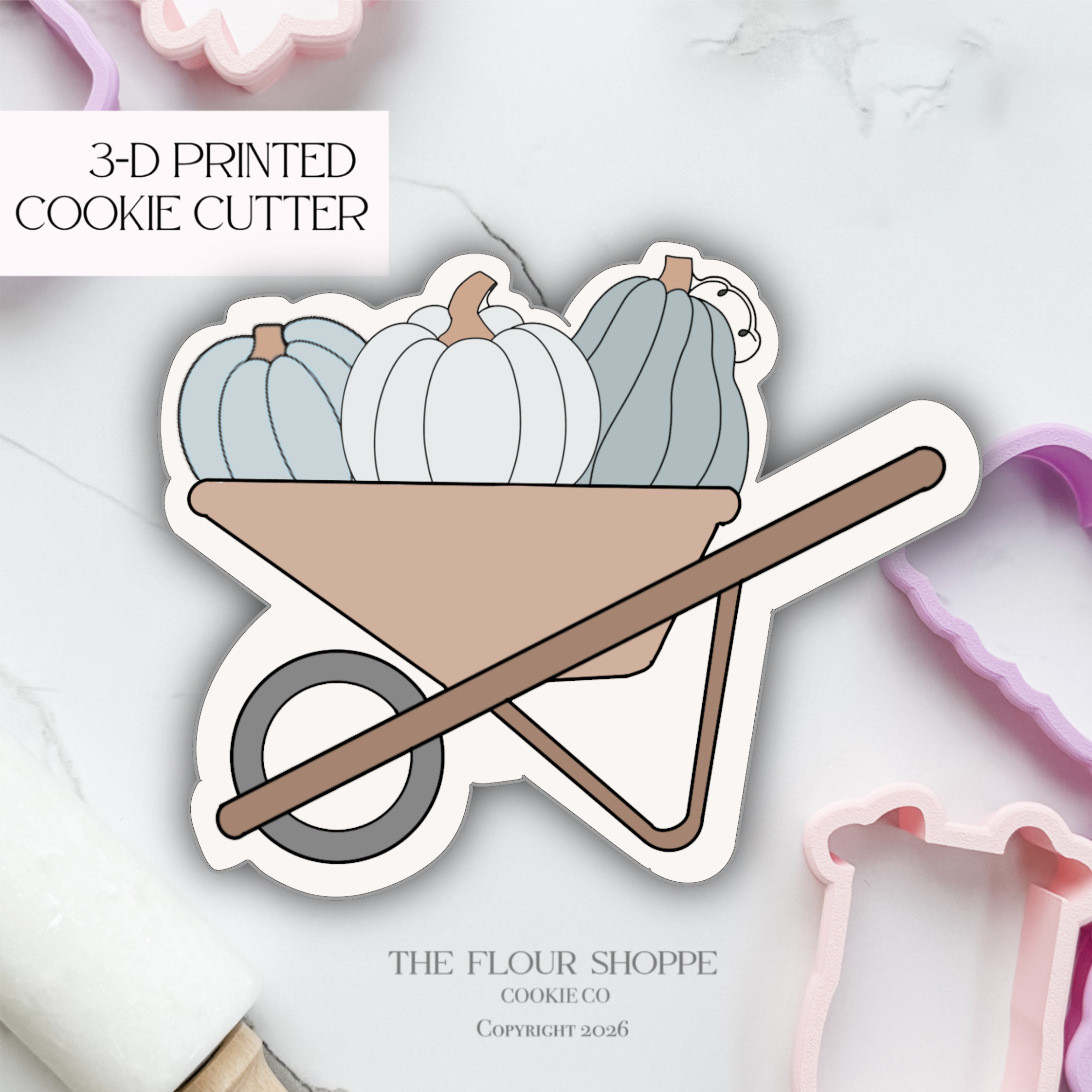 Wheelbarrow with Pumpkins, Fall Cookie Cutter STL
