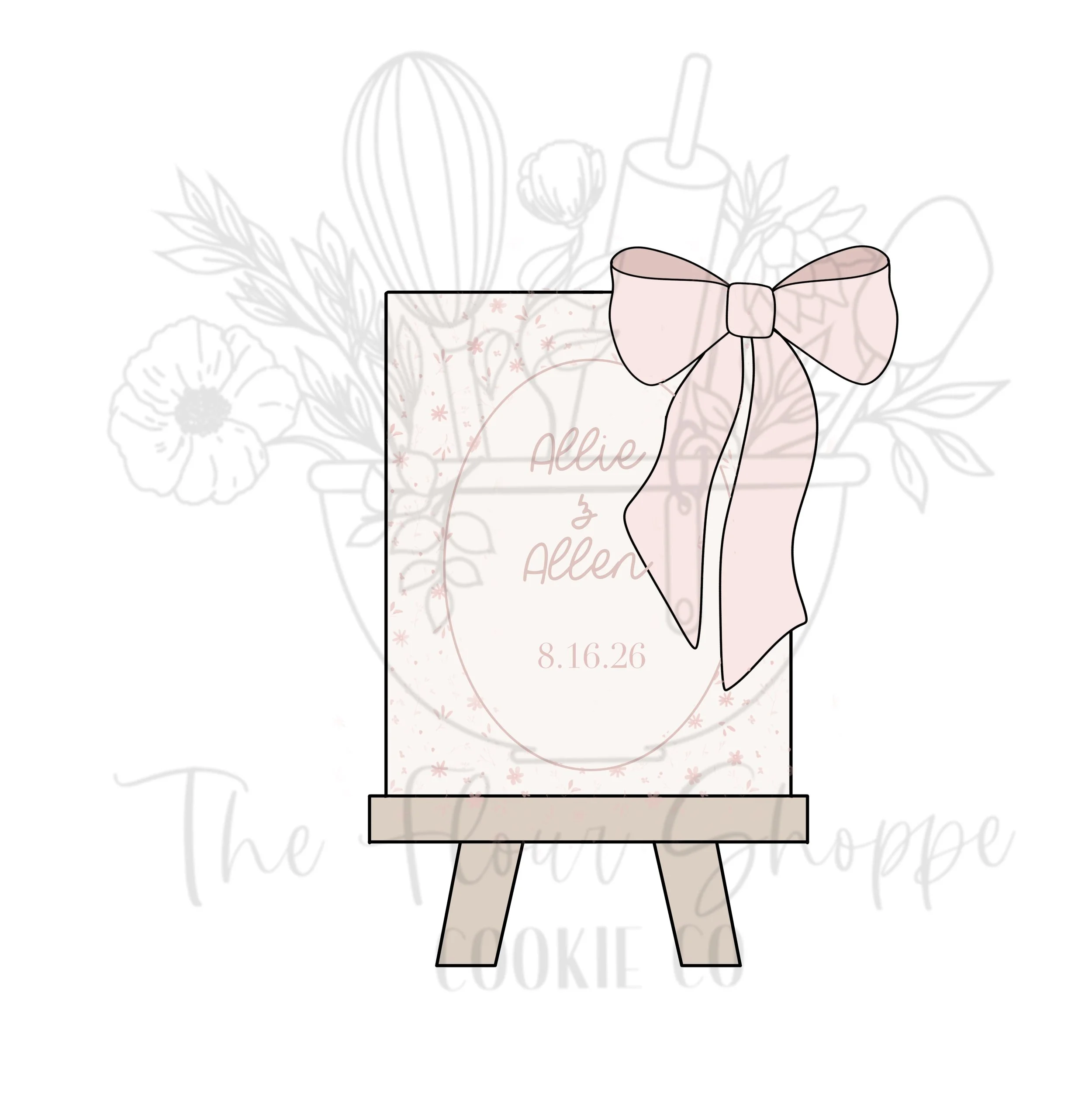 Sign on Easel and Bow  Cookie Cutter STL
