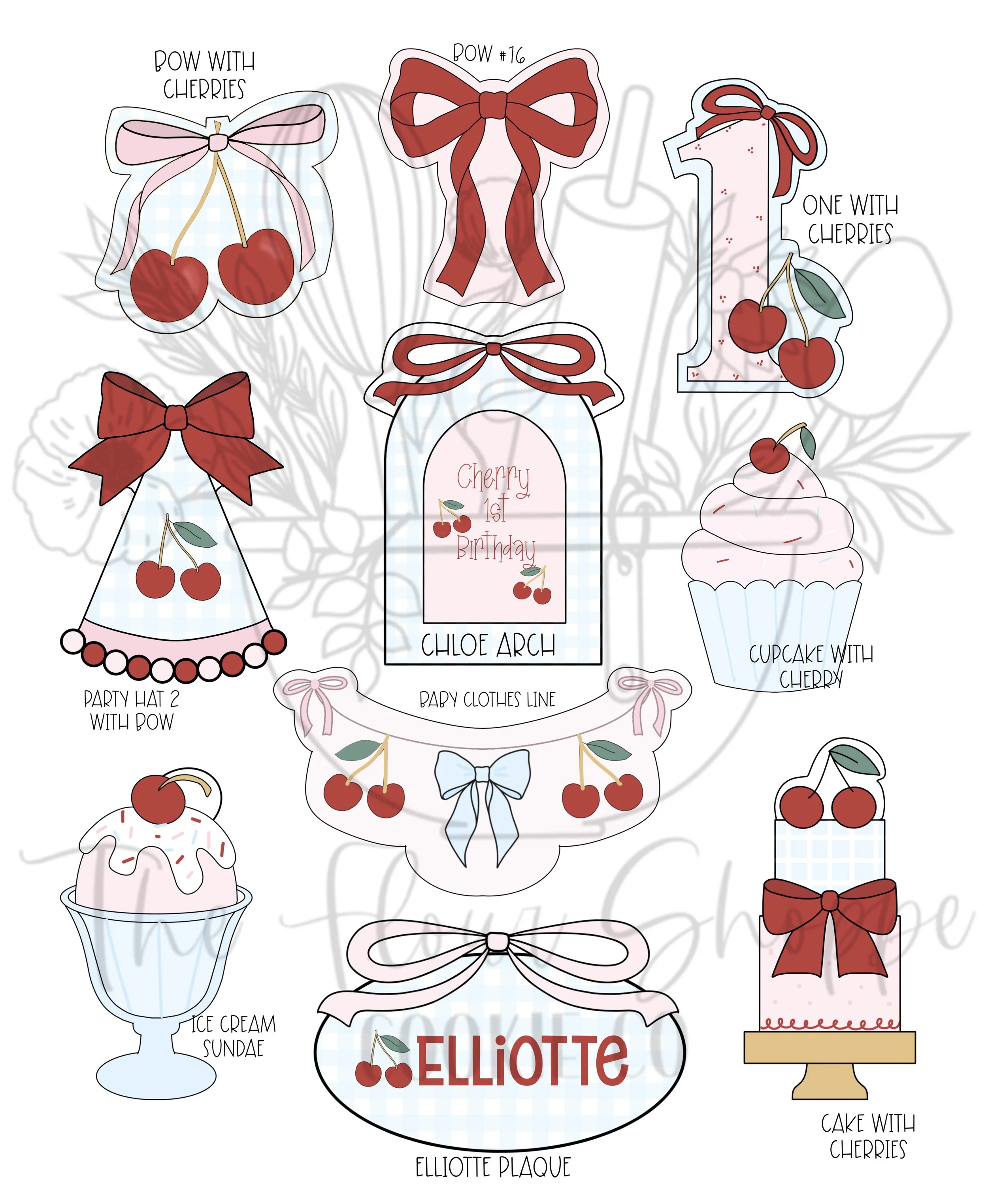 Cherry First Birthday, Cherry Birthday Party Cookie Cutter Set STL