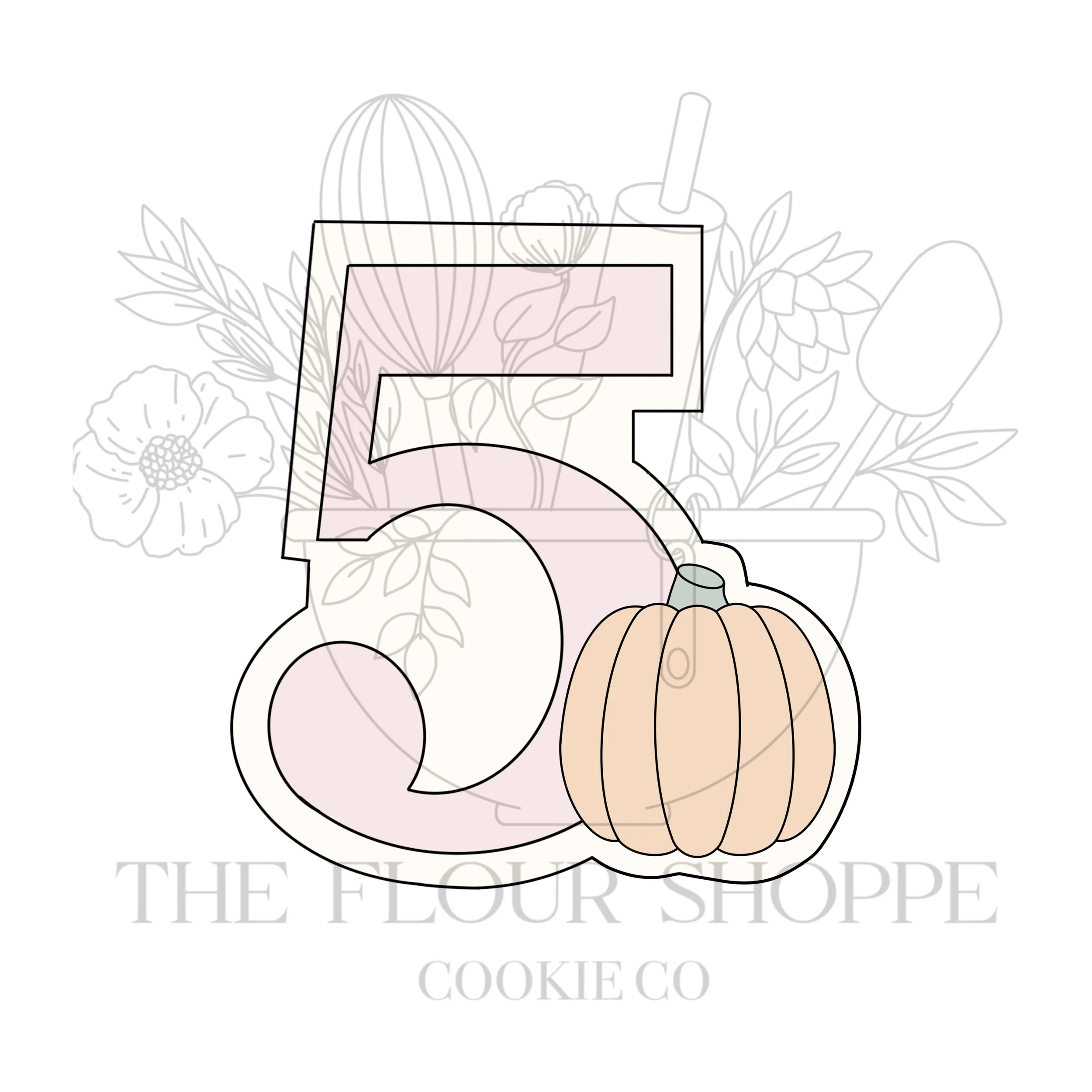 Number 5 (Five) With Pumpkin, Halloween Cookie Cutter STL