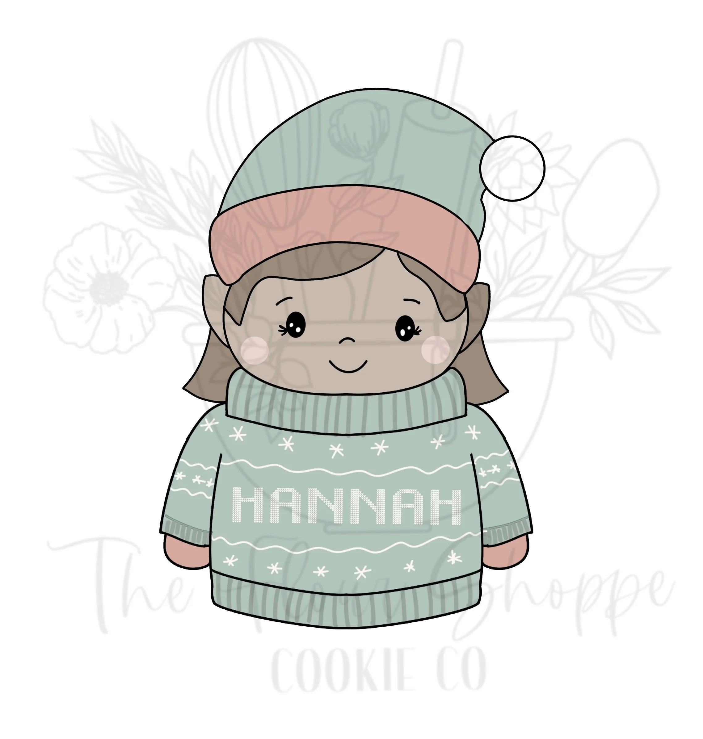 Elf Girl  in Christmas Sweater Cookie Cutter STL (Copy)