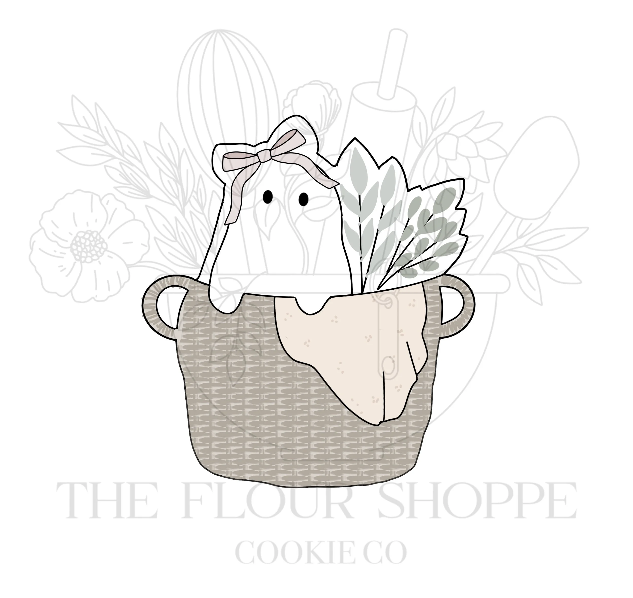 Baby Ghost Basket with Bow Cookie Cutter STL