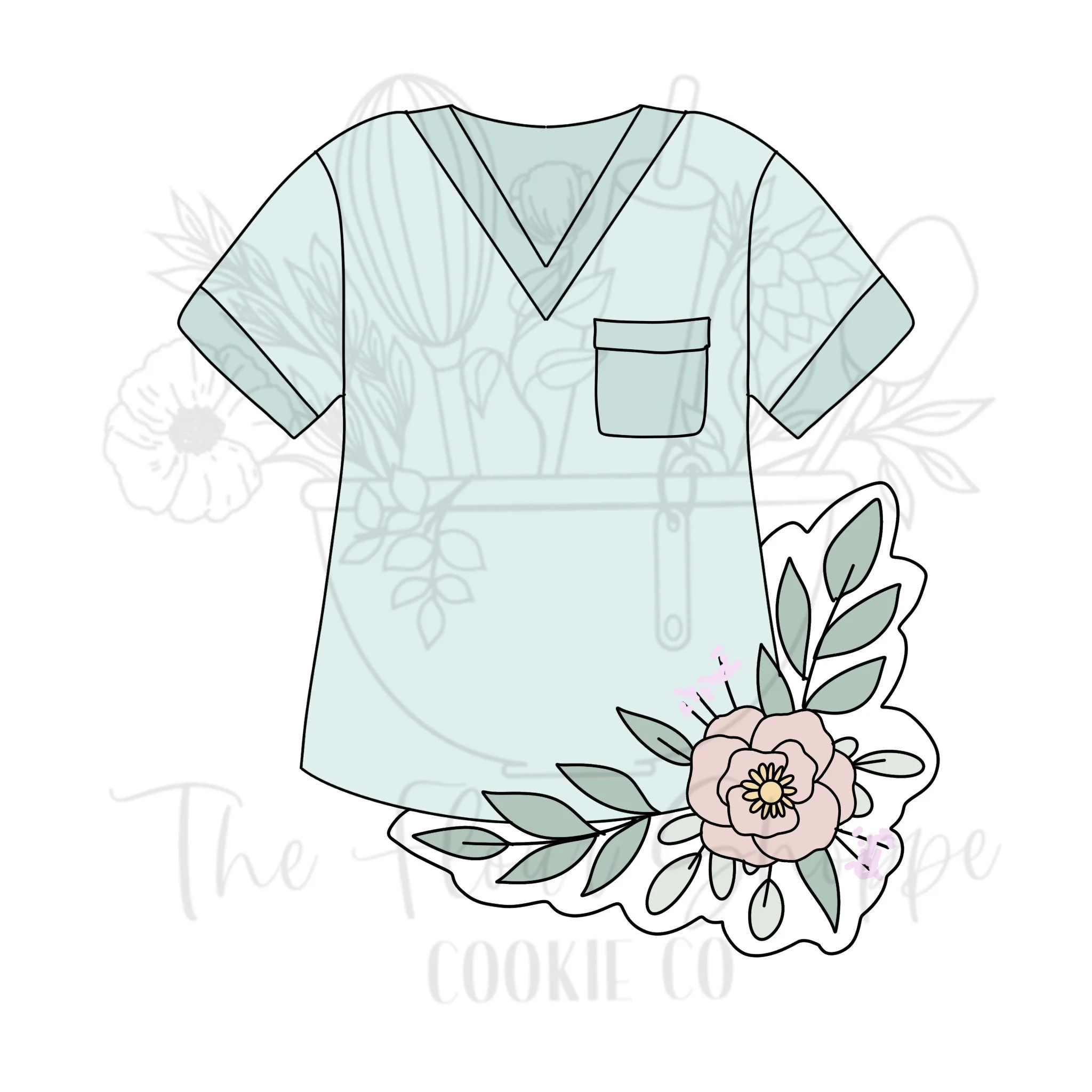 Scrub Top with Florals, Doctor, Hospital, Nurse, Cookie Cutter STL